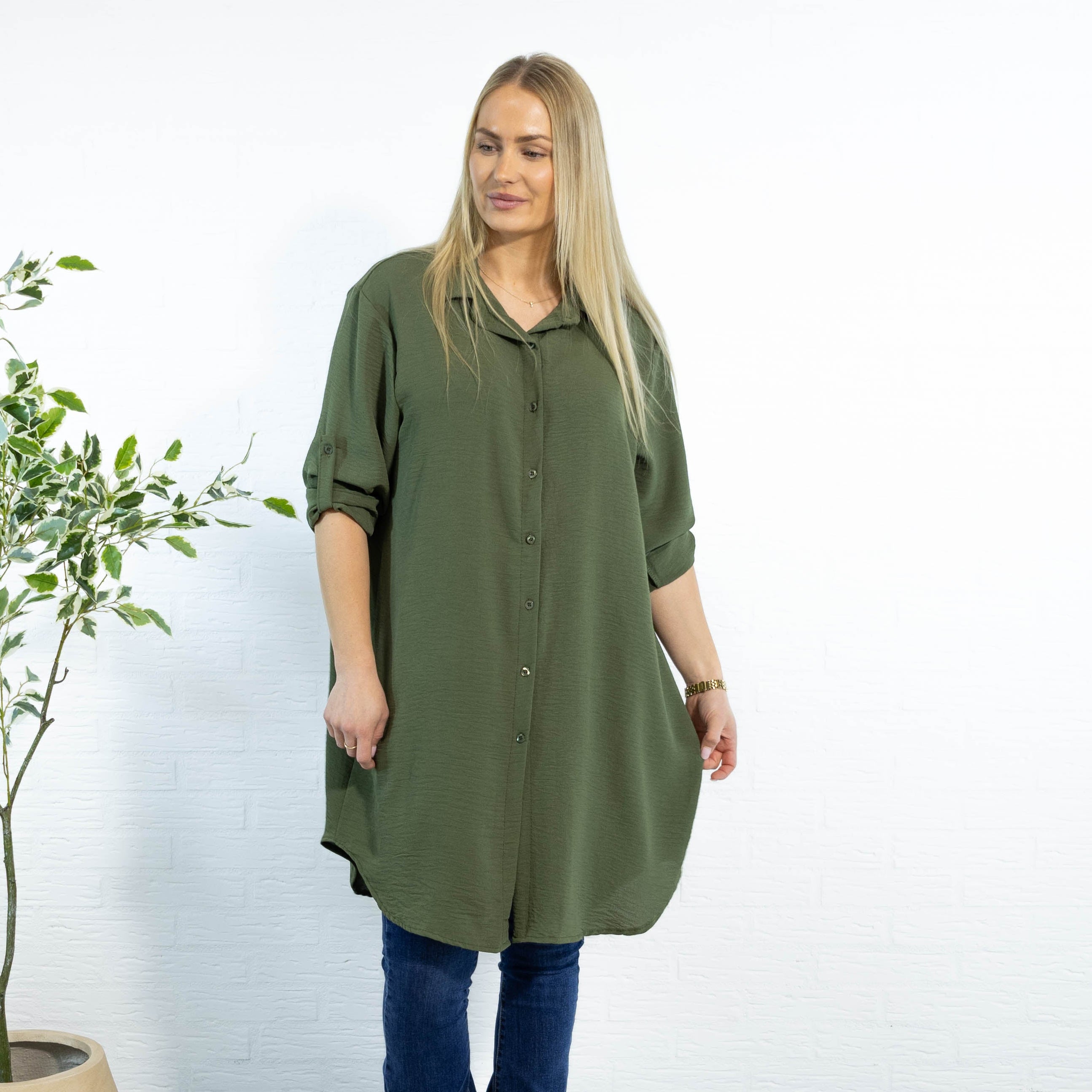 Betty bubblechiffon skjorte, Khaki