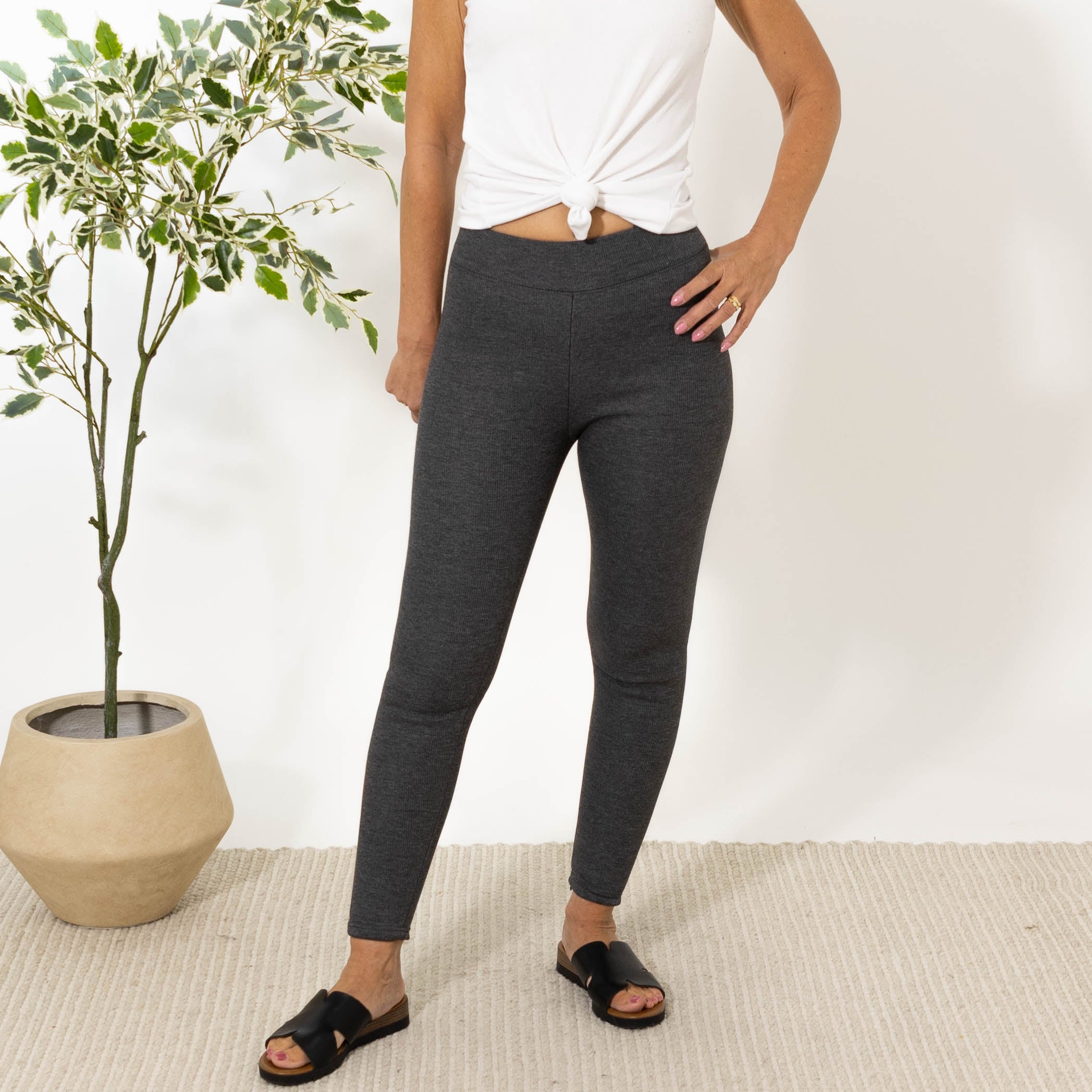 Mollie ribbed termo leggings, Mørkegrå