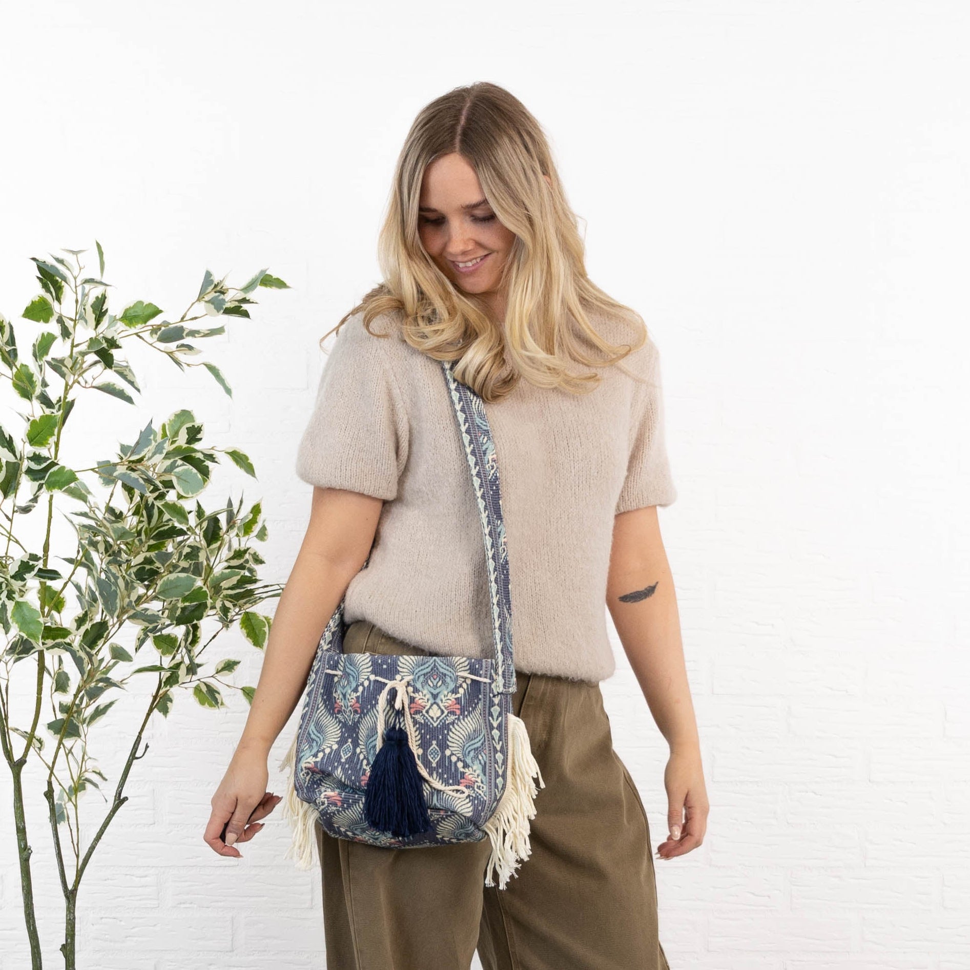Håndtaske m. print, Navy