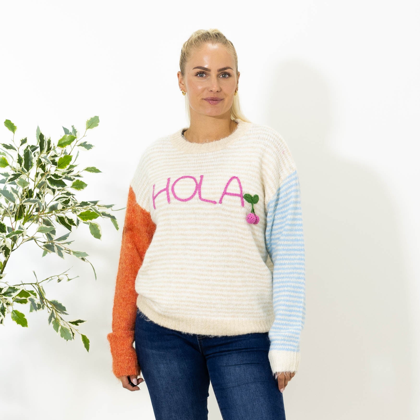 Lilly stribet strik, Beige