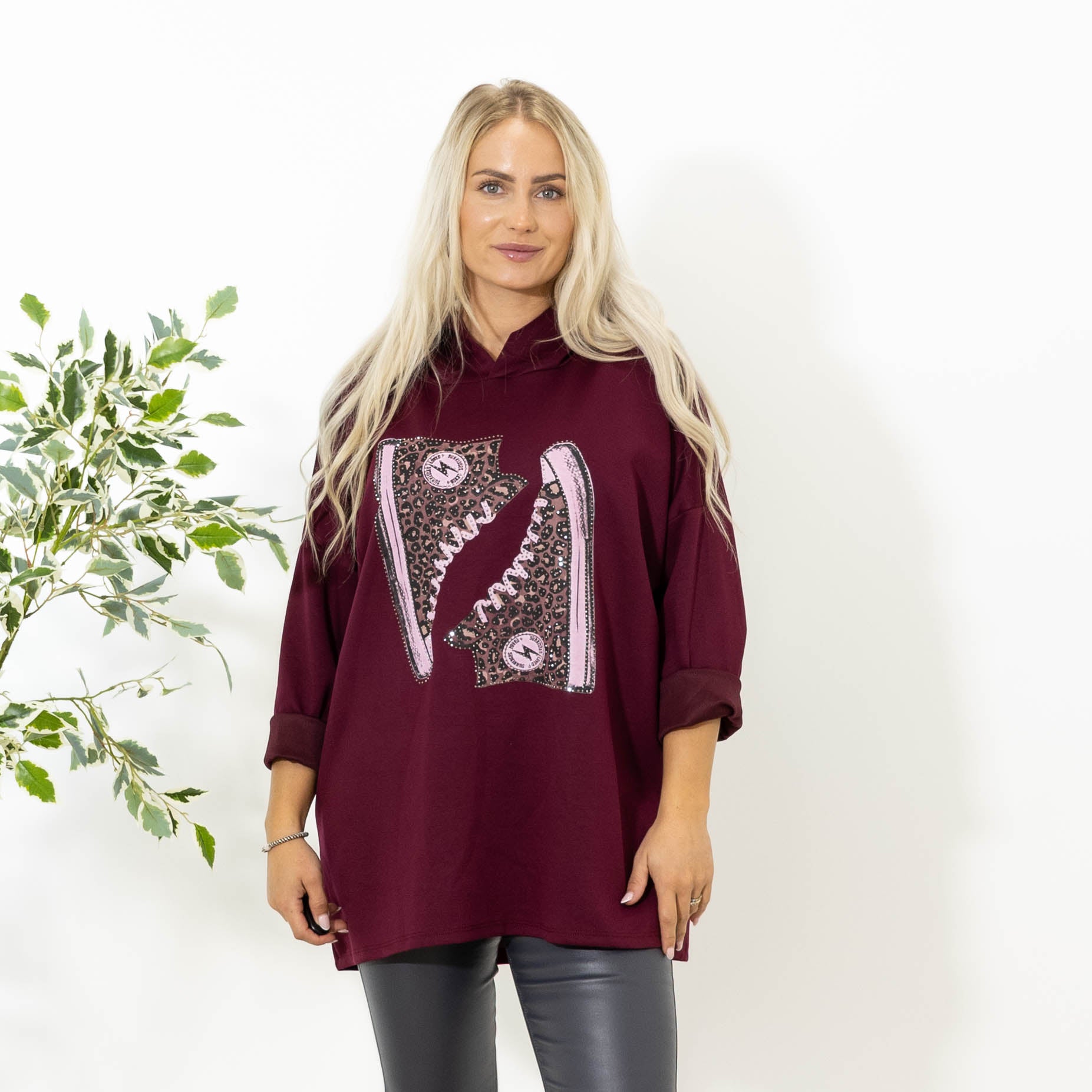 Pia sweatshirt m. hoodie, Bordeaux