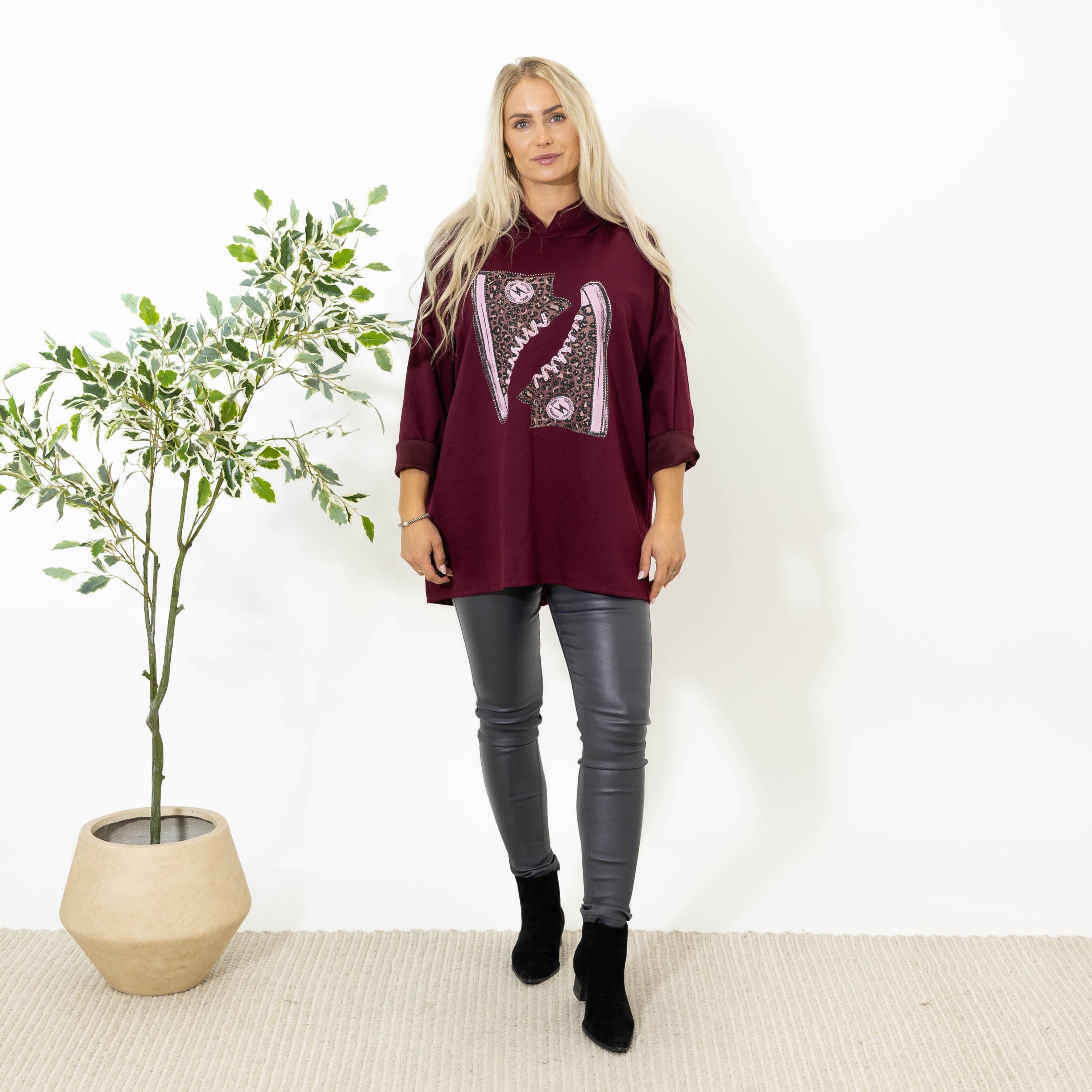 Pia sweatshirt m. hoodie, Bordeaux