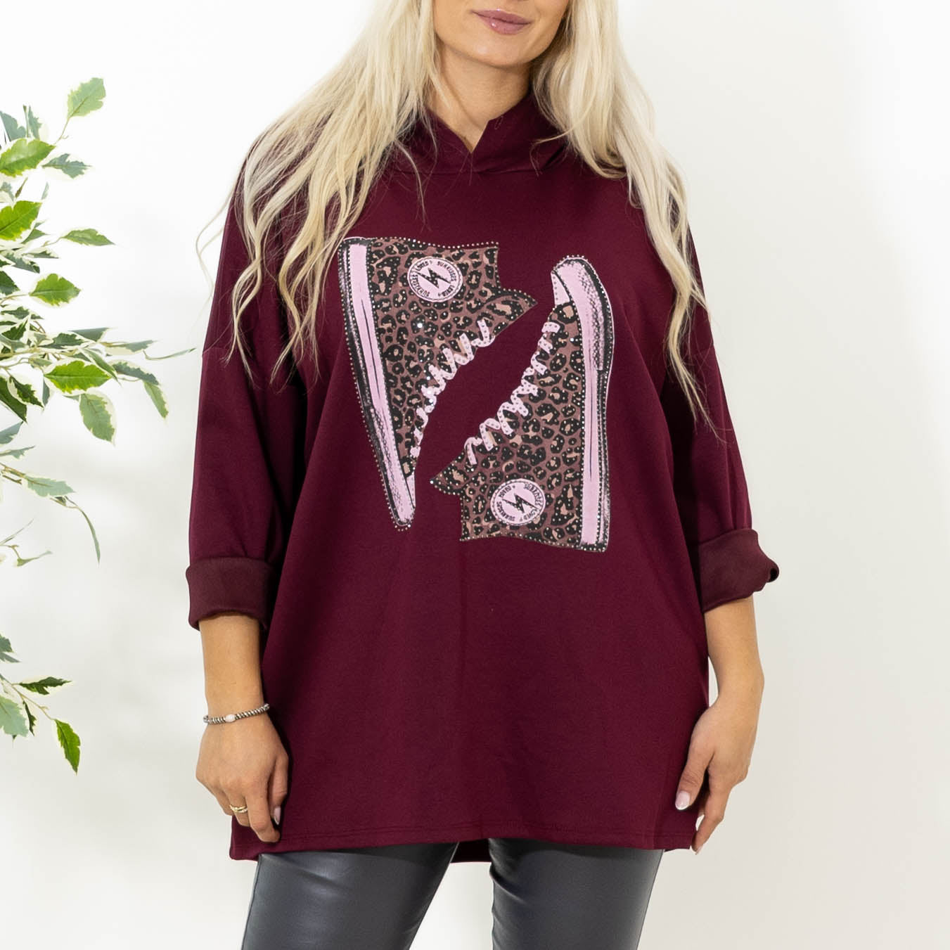 Pia sweatshirt m. hoodie, Bordeaux