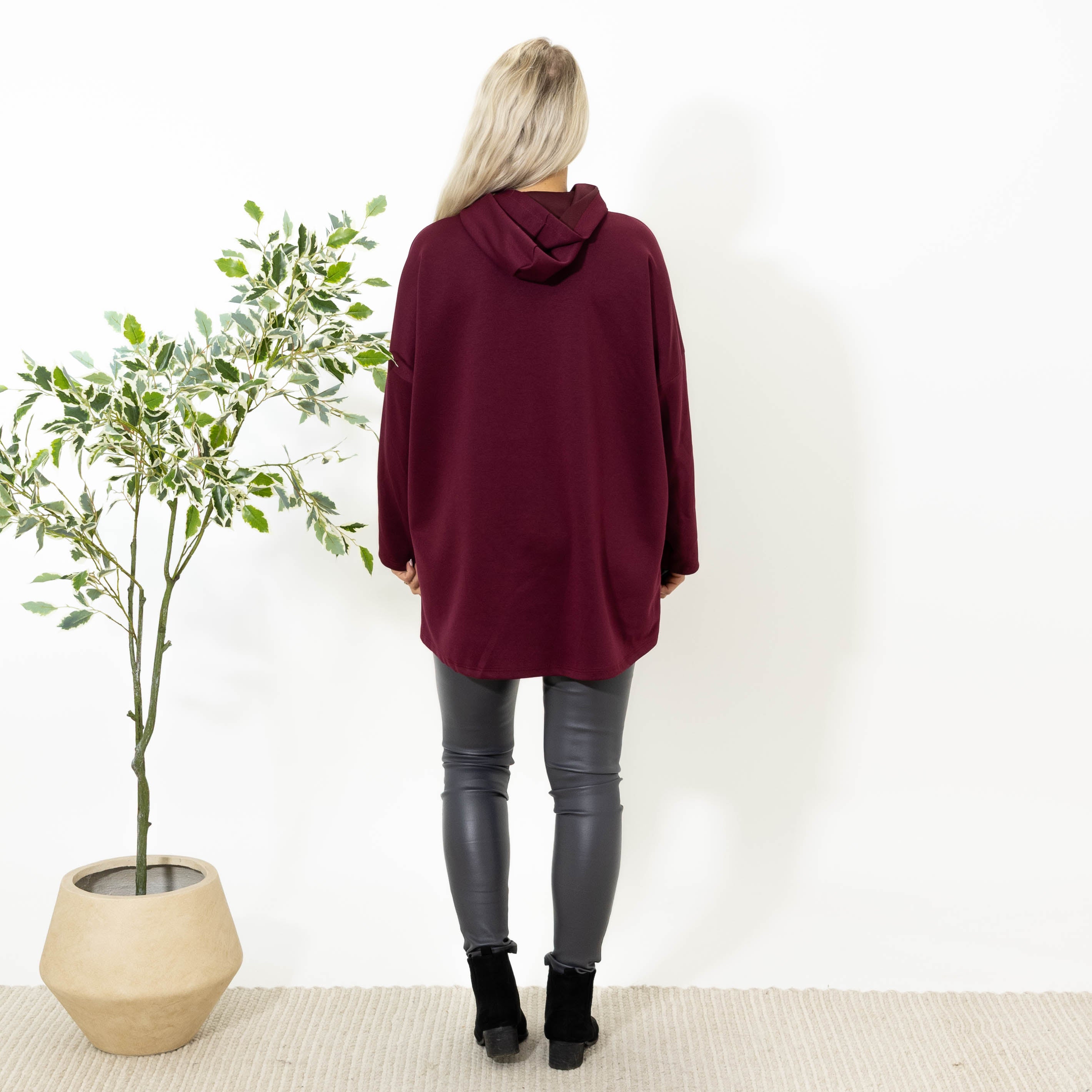 Pia sweatshirt m. hoodie, Bordeaux