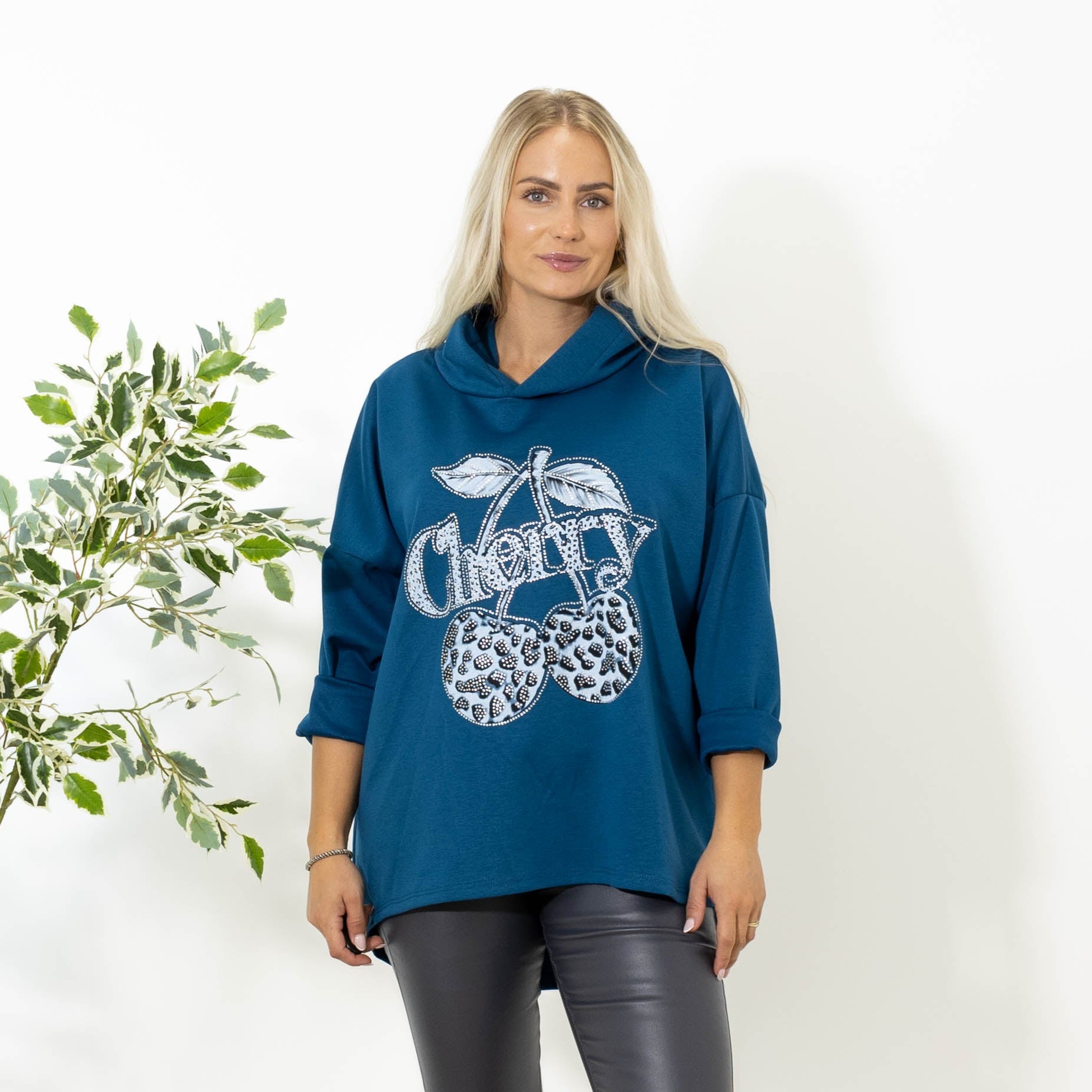 Billy sweatshirt m. hoodie, Petrol