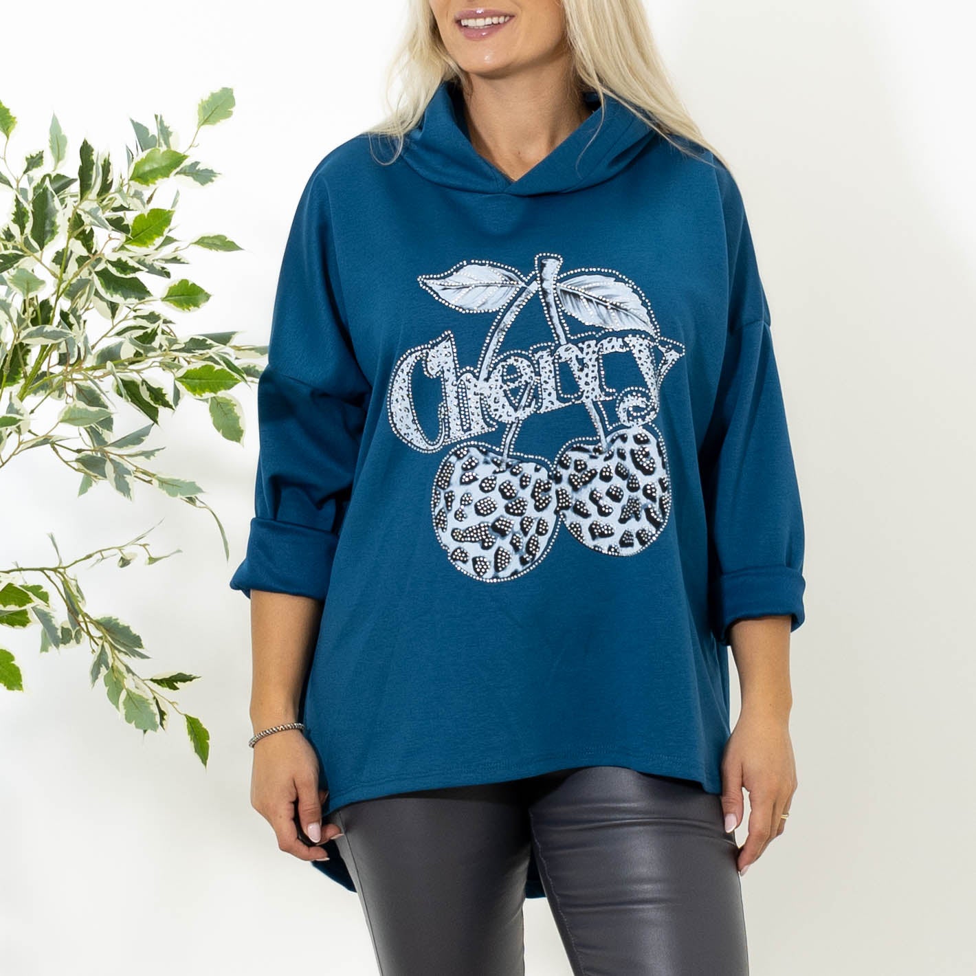 Billy sweatshirt m. hoodie, Petrol