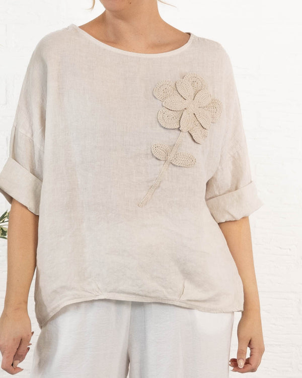 Danielle ægte hør overdel, Beige