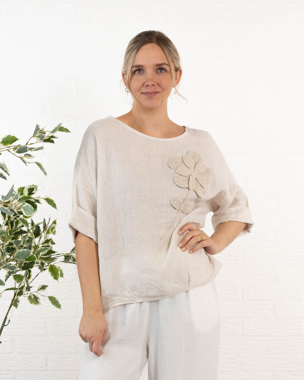 Danielle ægte hør overdel, Beige