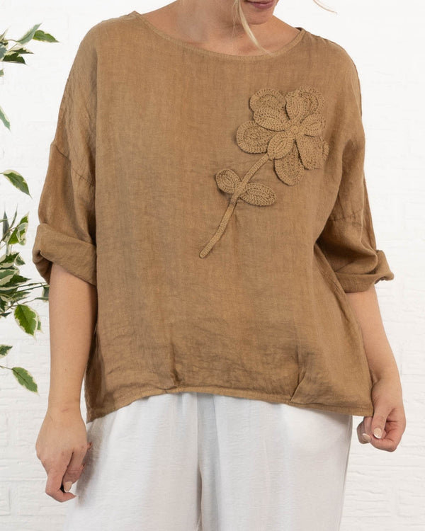 Danielle ægte hør overdel, Camel