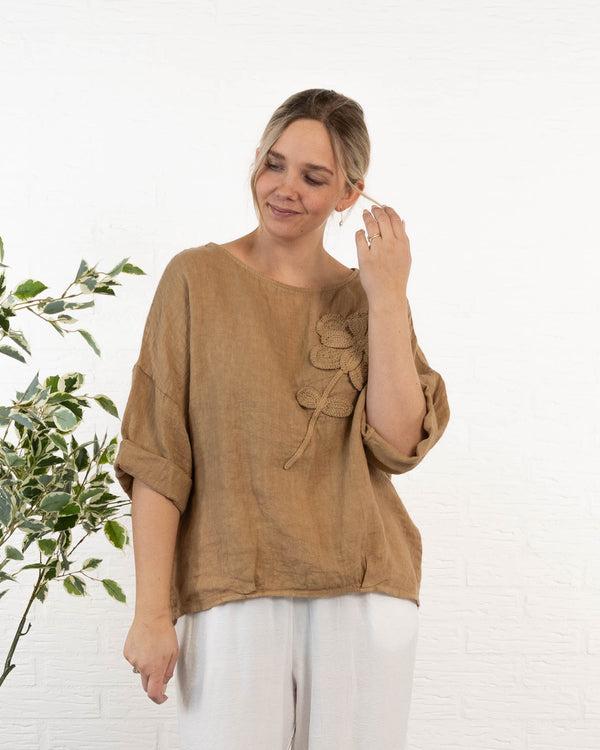 Danielle ægte hør overdel, Camel
