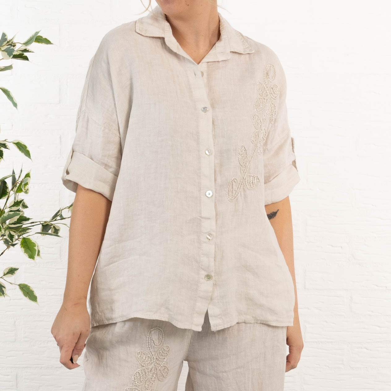 Cynthia ægte hør skjorte, Beige