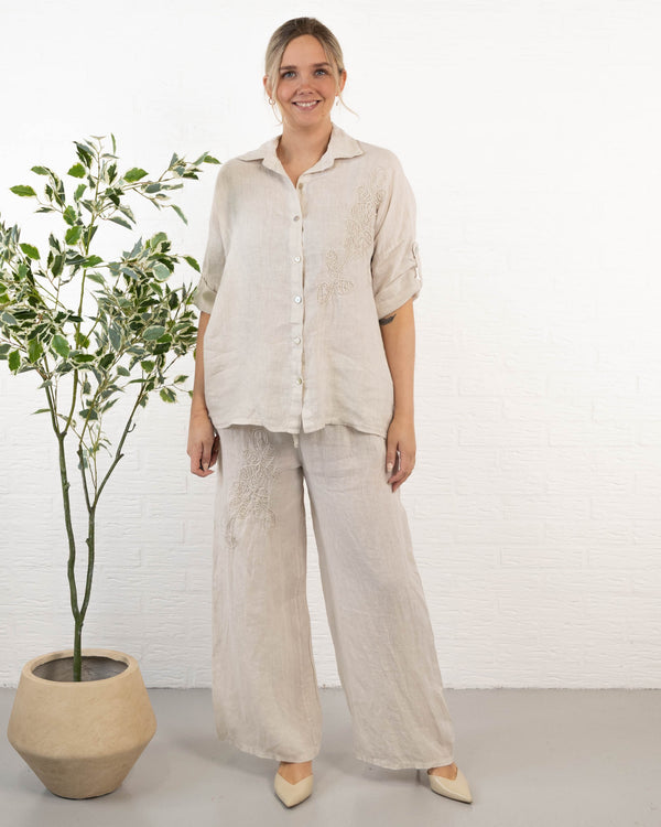 Cynthia ægte hør skjorte, Beige