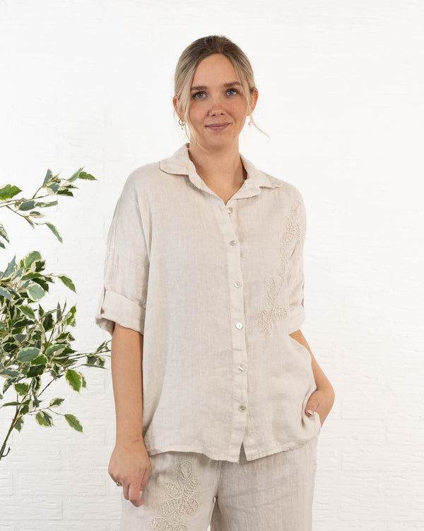 Cynthia ægte hør skjorte, Beige