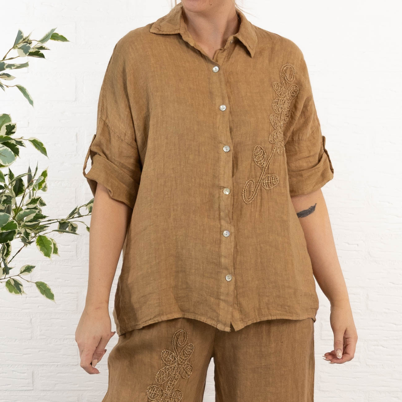 Cynthia ægte hør skjorte, Camel