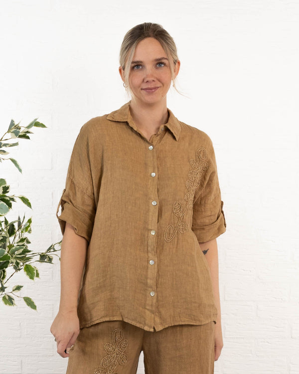 Cynthia ægte hør skjorte, Camel