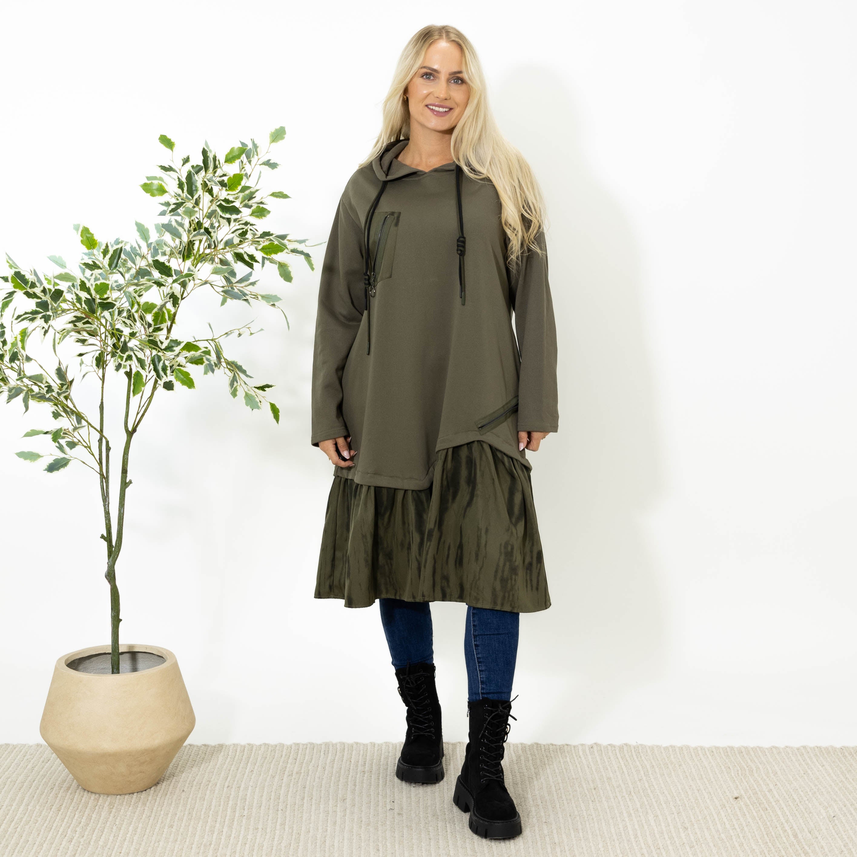 Kali sweatshirt kjole m. hoodie, Khaki