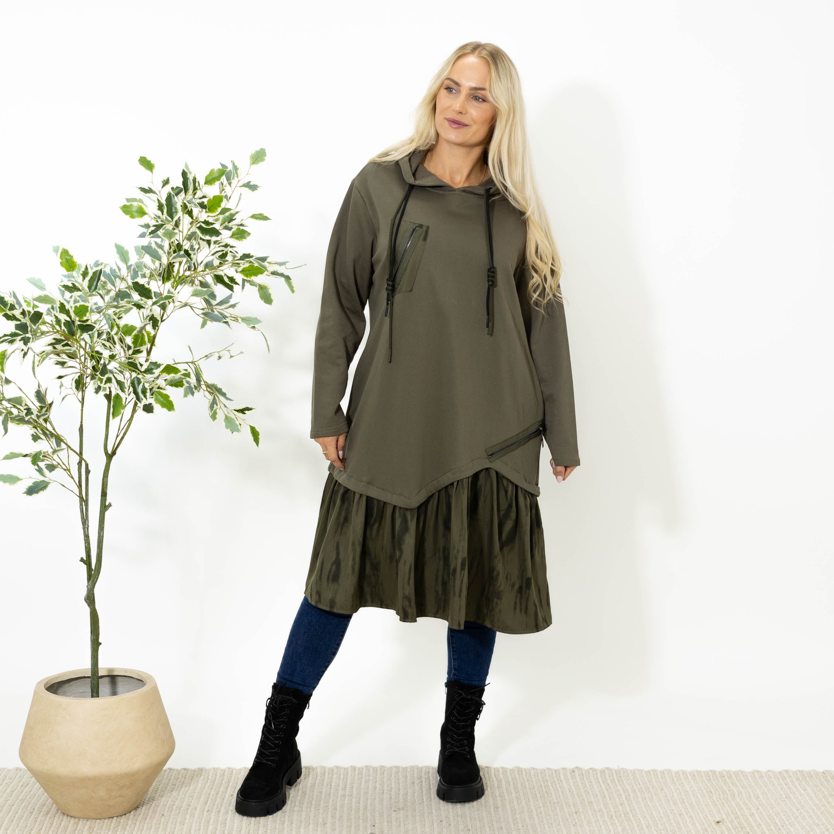 Kali sweatshirt kjole m. hoodie, Khaki
