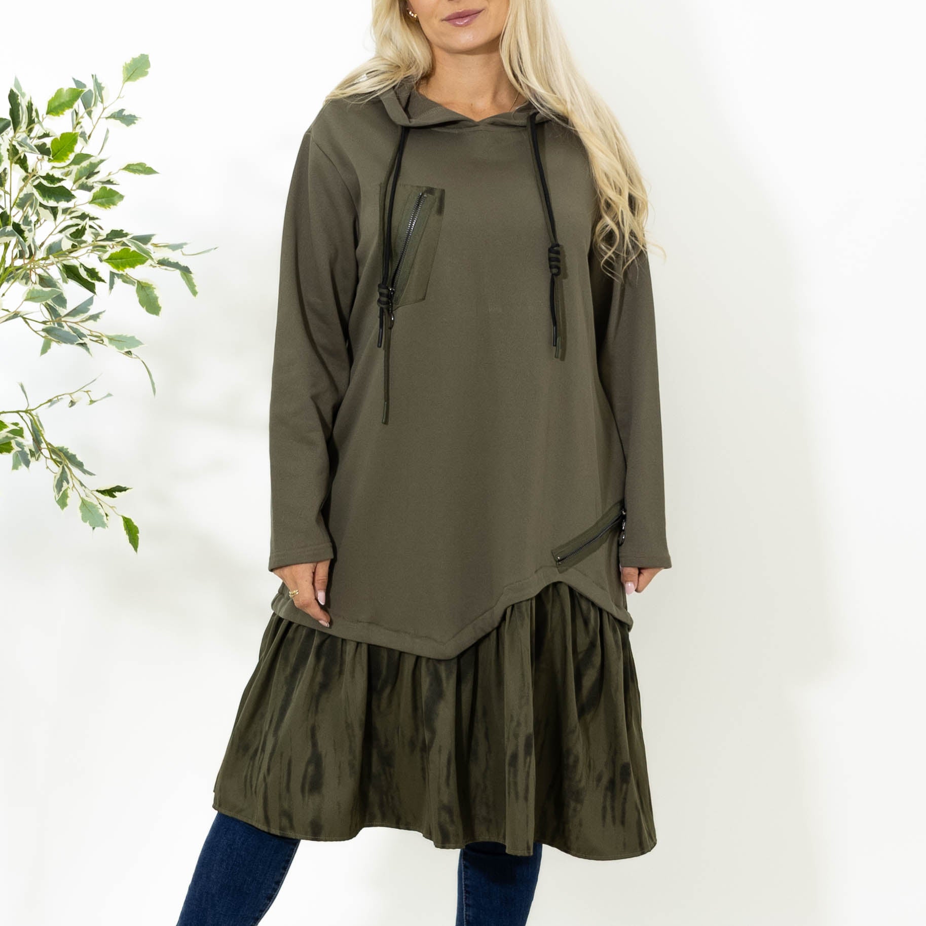 Kali sweatshirt kjole m. hoodie, Khaki