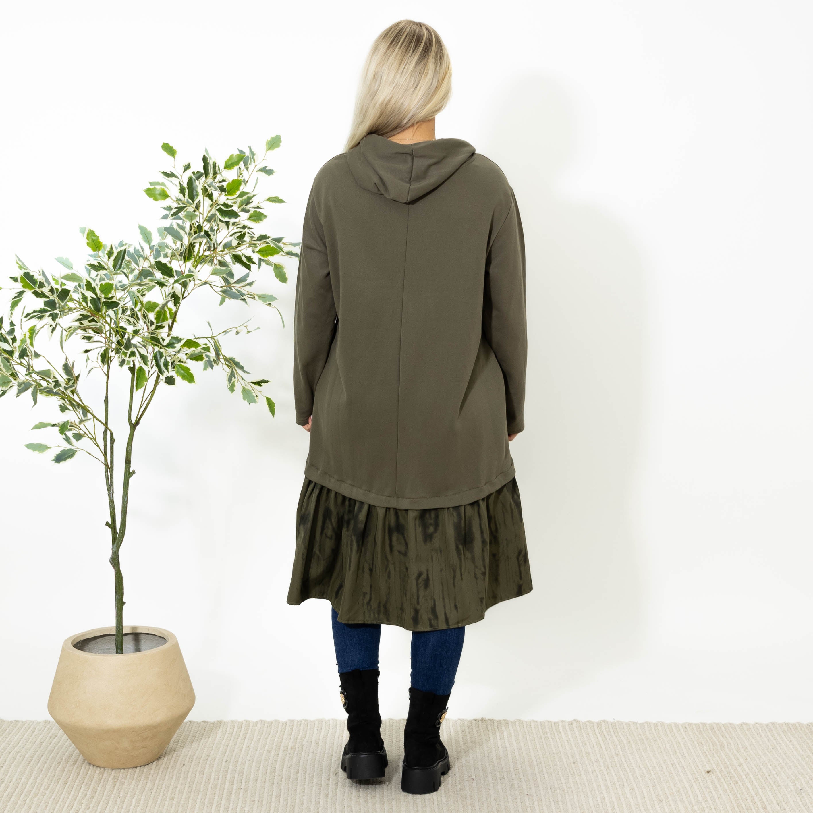 Kali sweatshirt kjole m. hoodie, Khaki