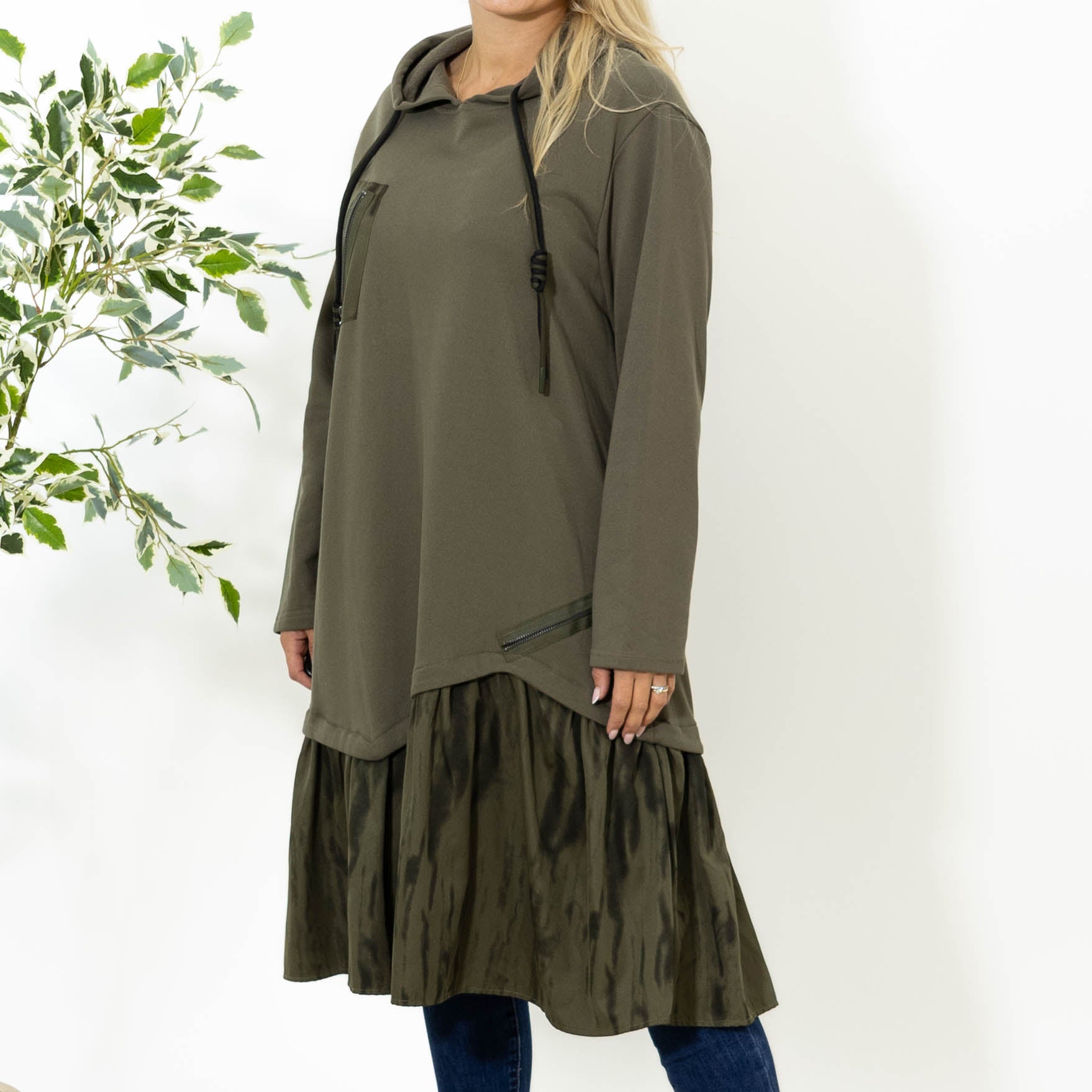 Kali sweatshirt kjole m. hoodie, Khaki