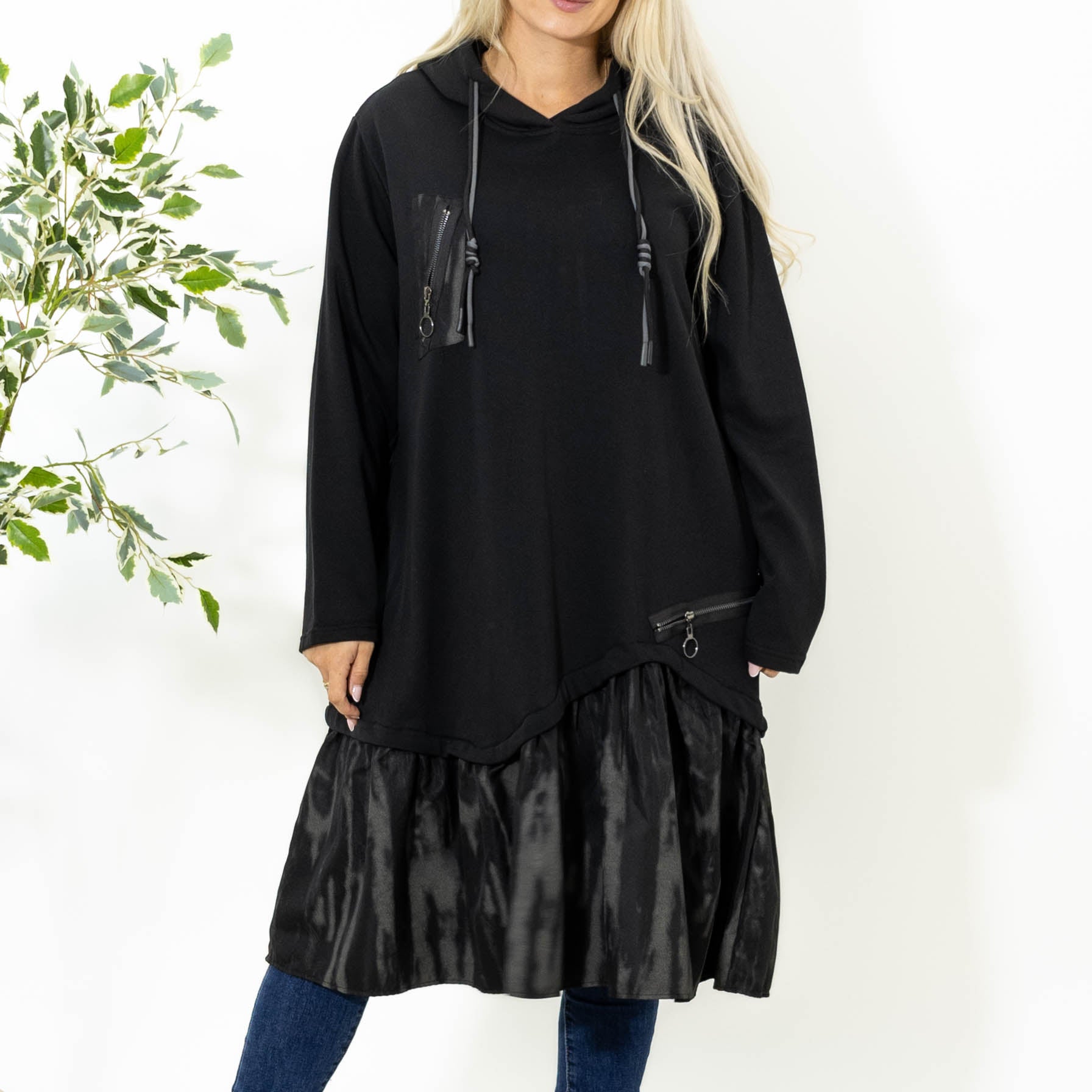 Kali sweatshirt kjole m. hoodie, Sort