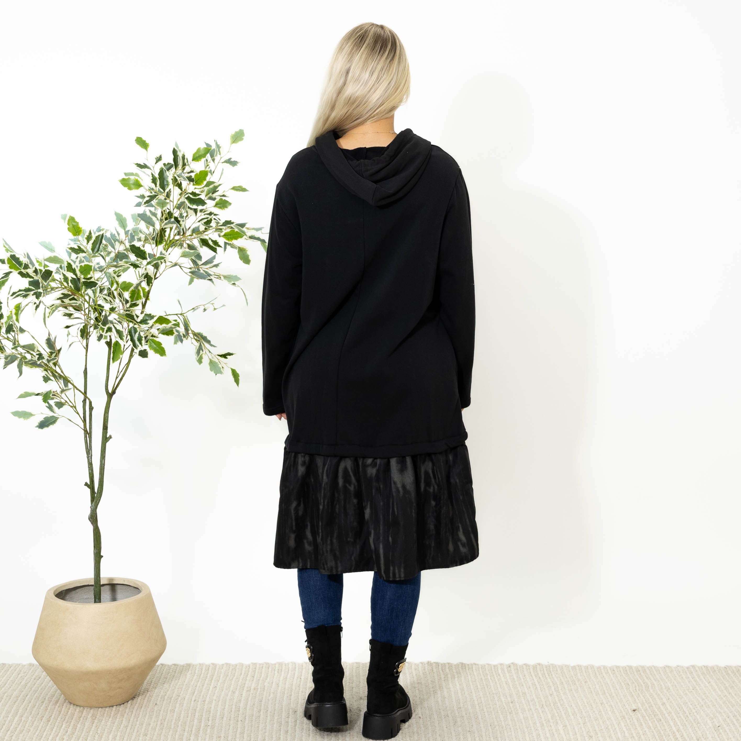 Kali sweatshirt kjole m. hoodie, Sort