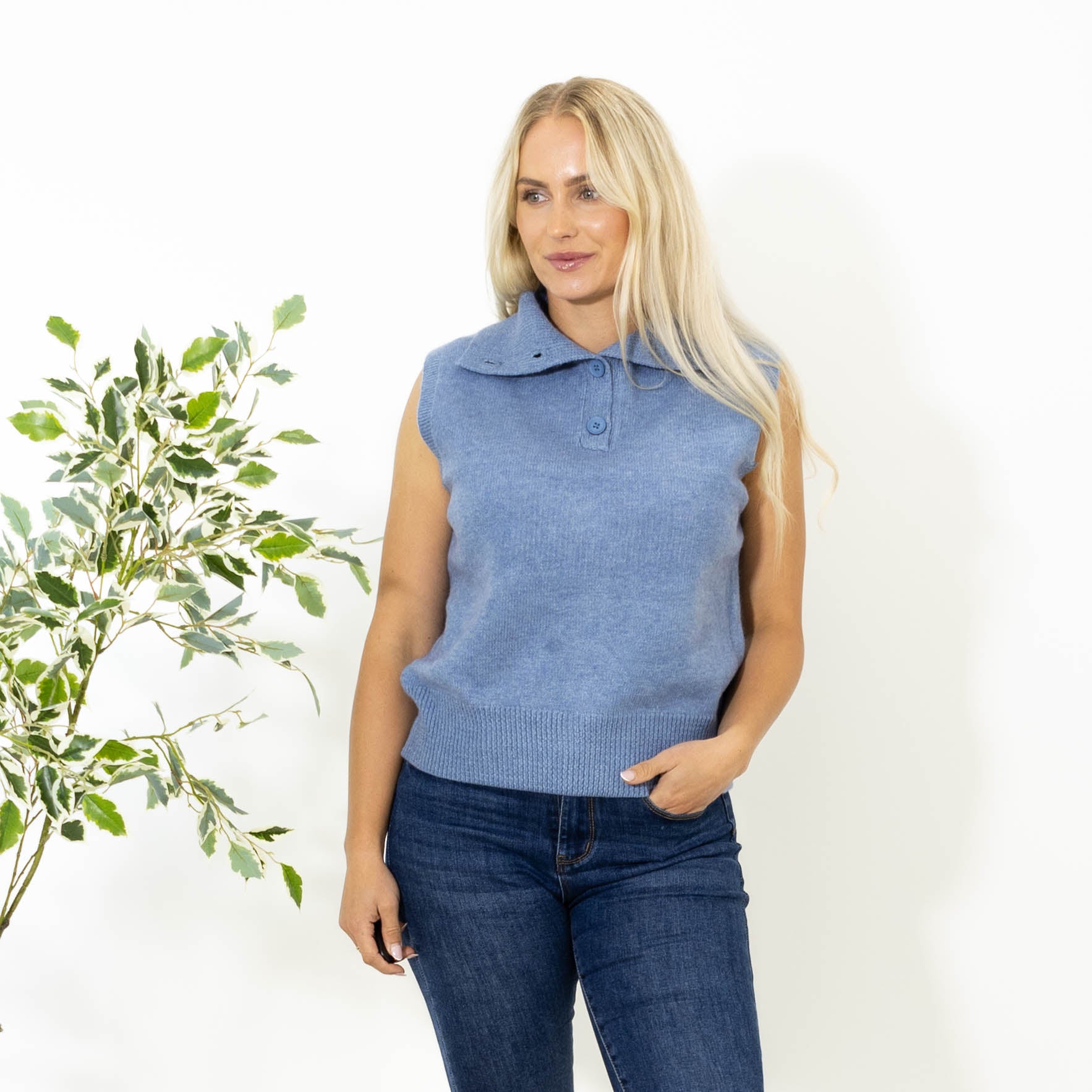 Julie strik top, Dueblå