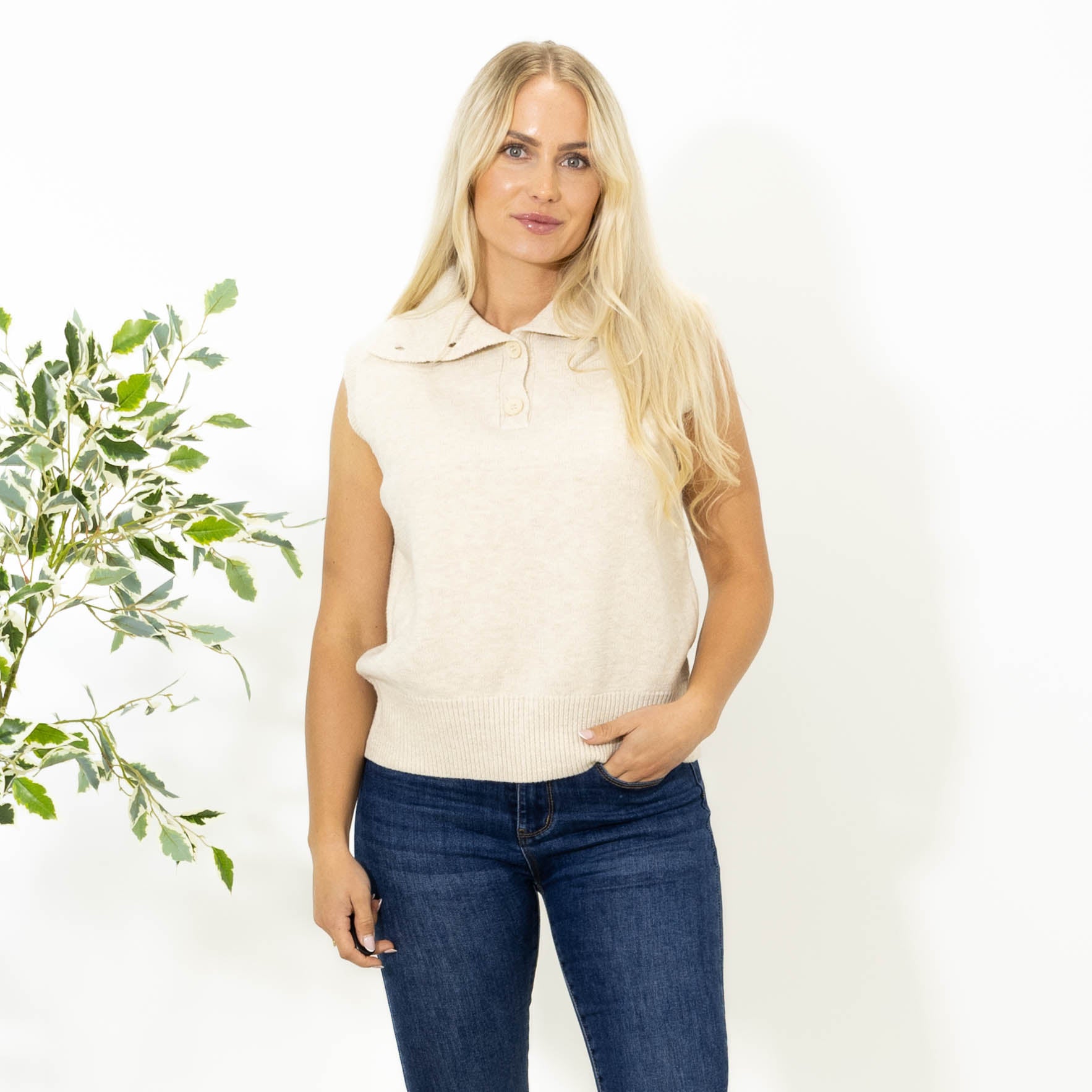 Julie strik top, Beige