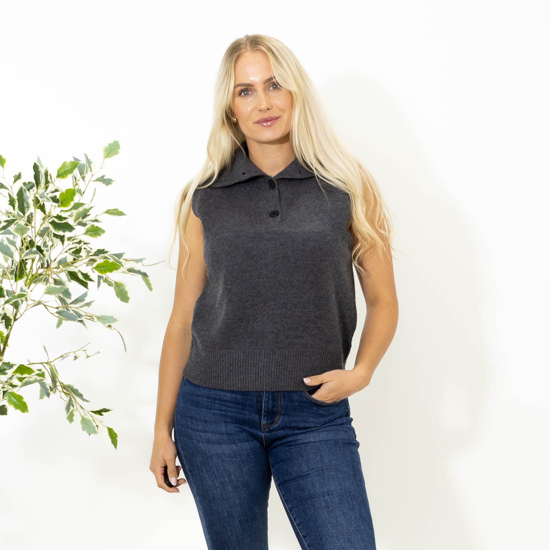 Julie strik top, Mørkegrå