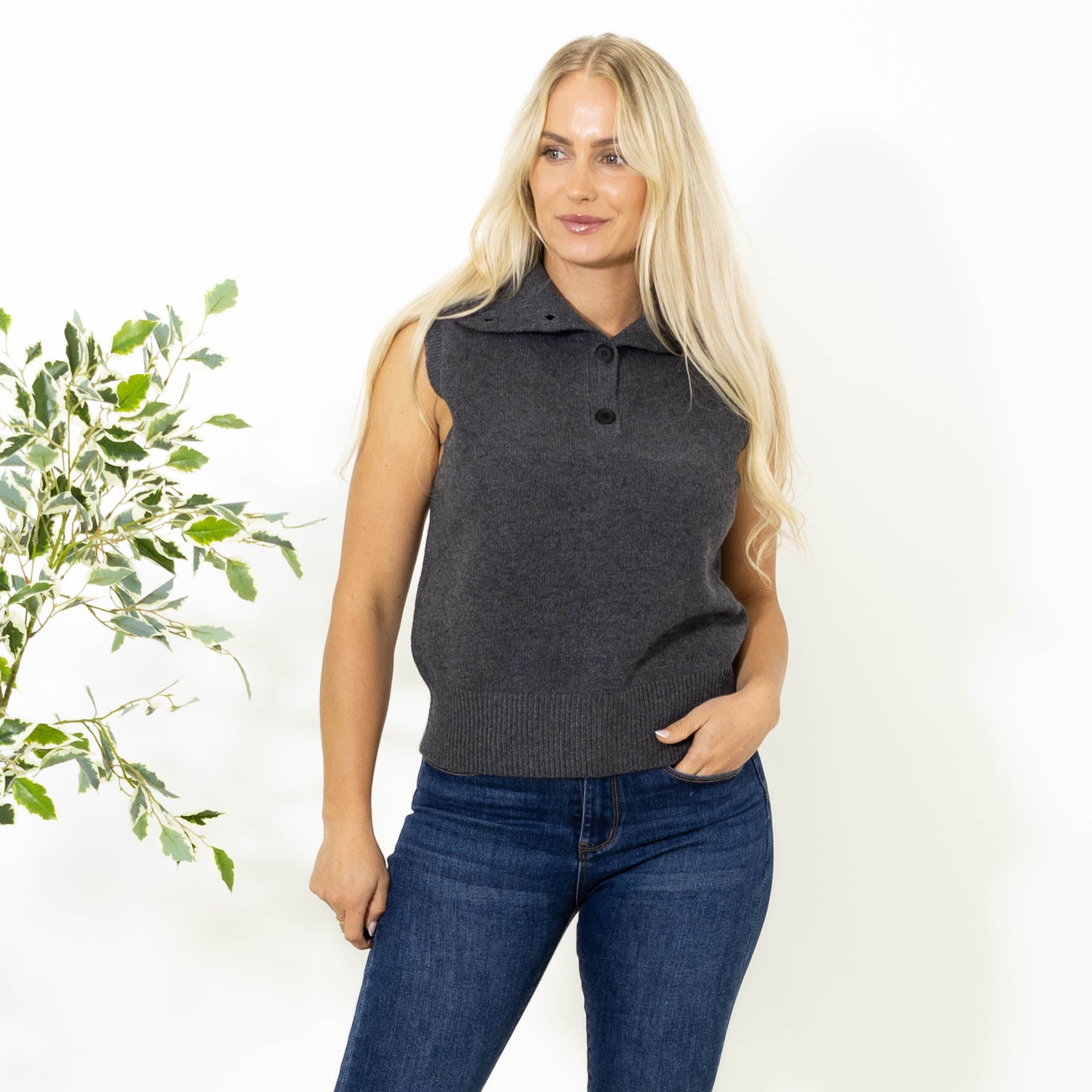 Julie strik top, Mørkegrå