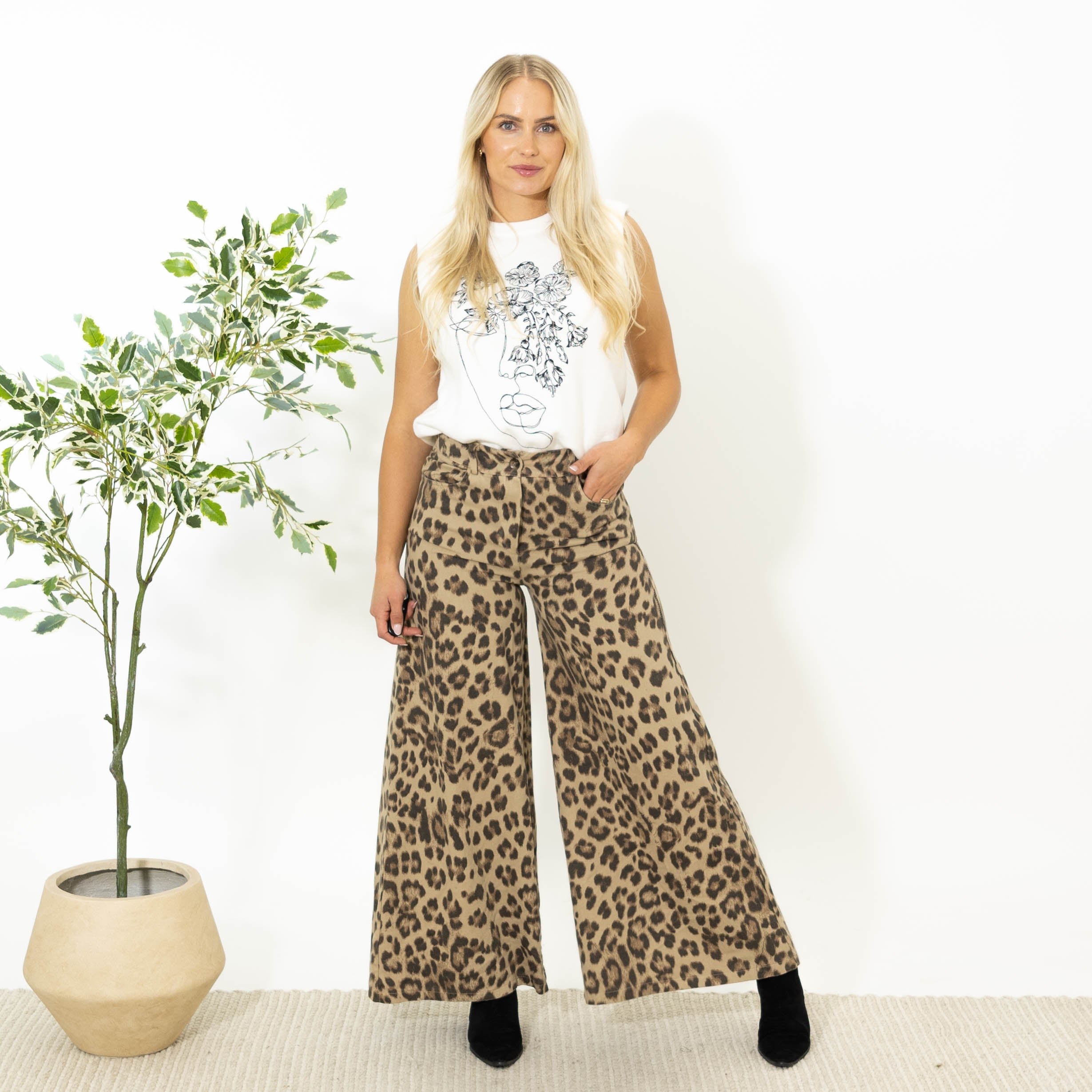 Hedvig bredbenet bukser, Beige