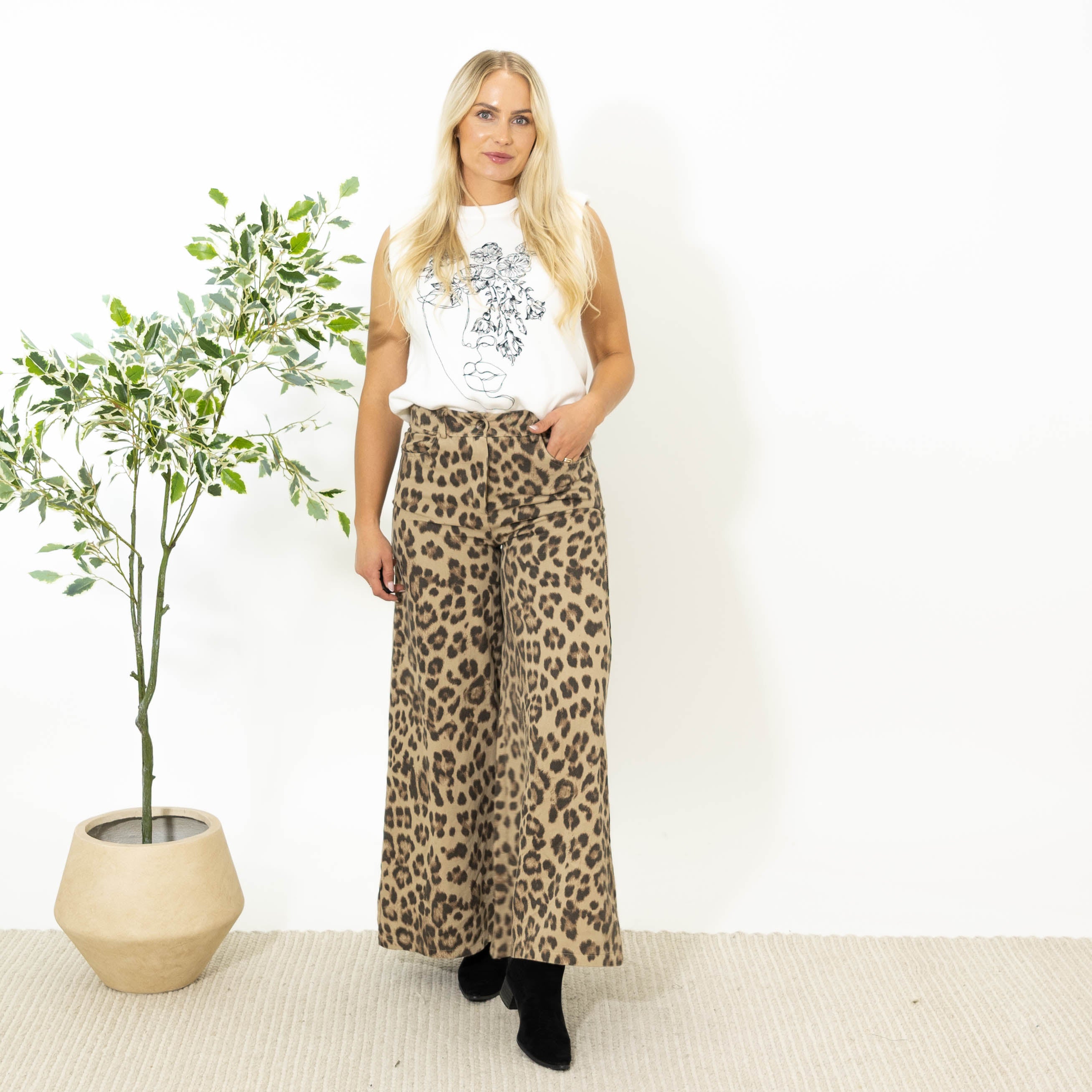 Hedvig bredbenet bukser, Beige