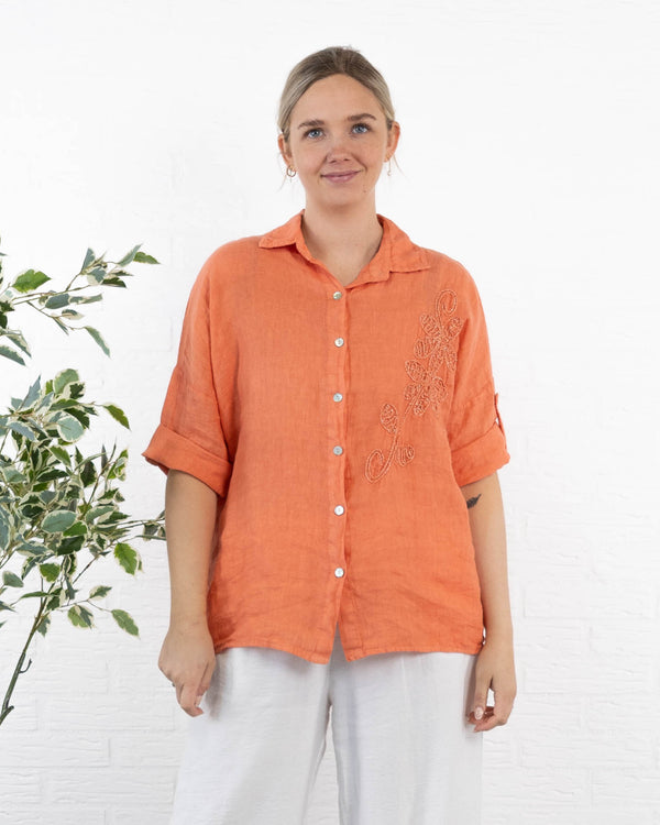 Cynthia ægte hør skjorte, Koral