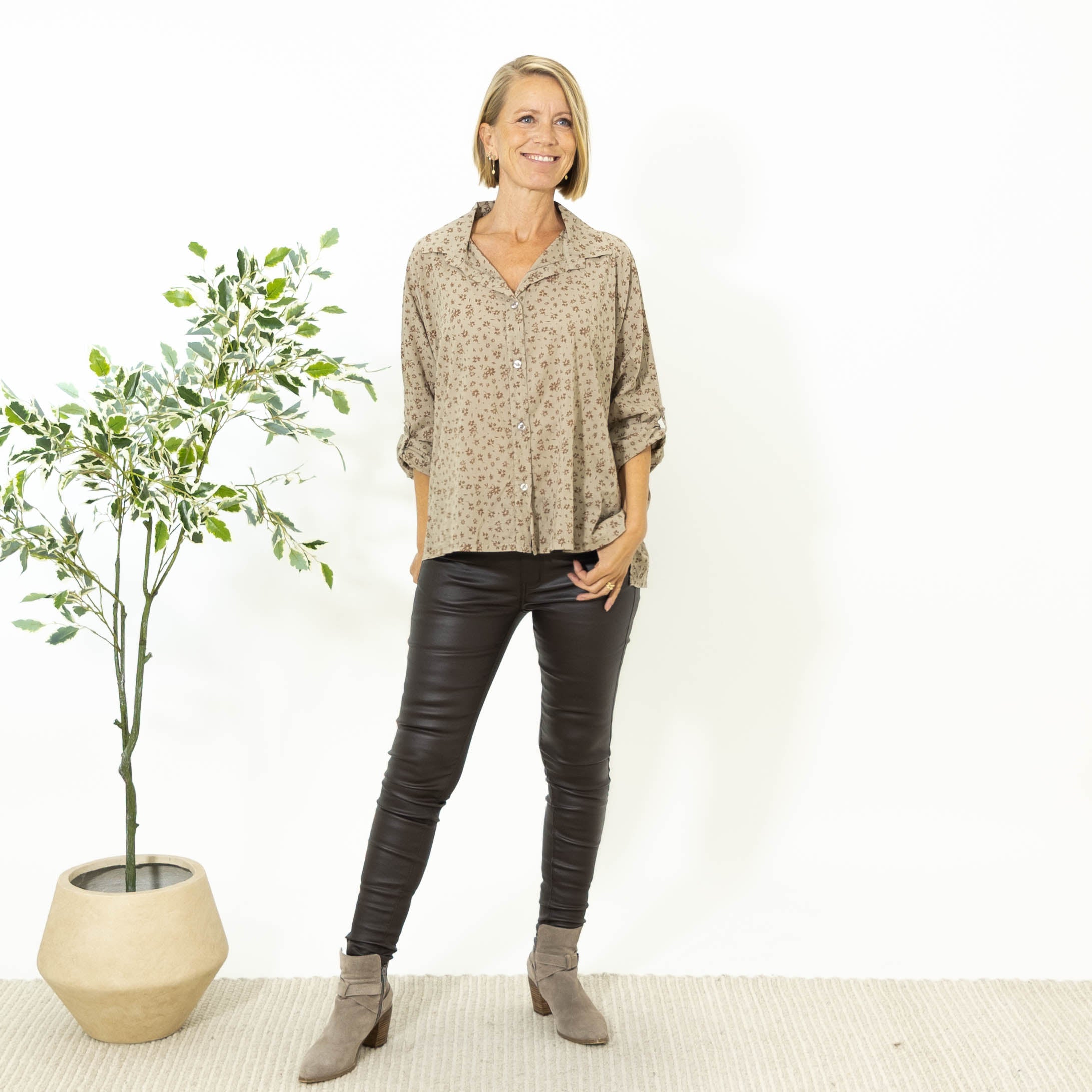 Emma bomulds skjorte, Taupe