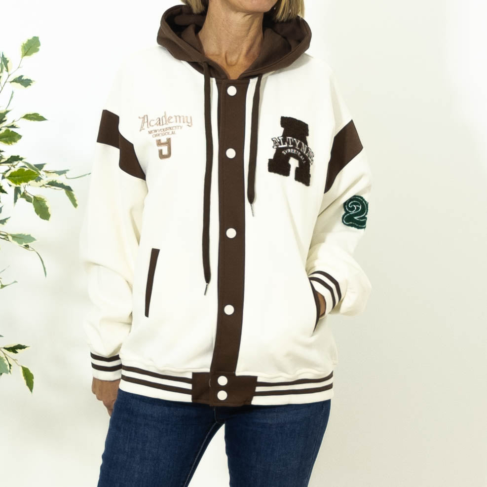 Almine bomber jakke m. hoodie, Råhvid