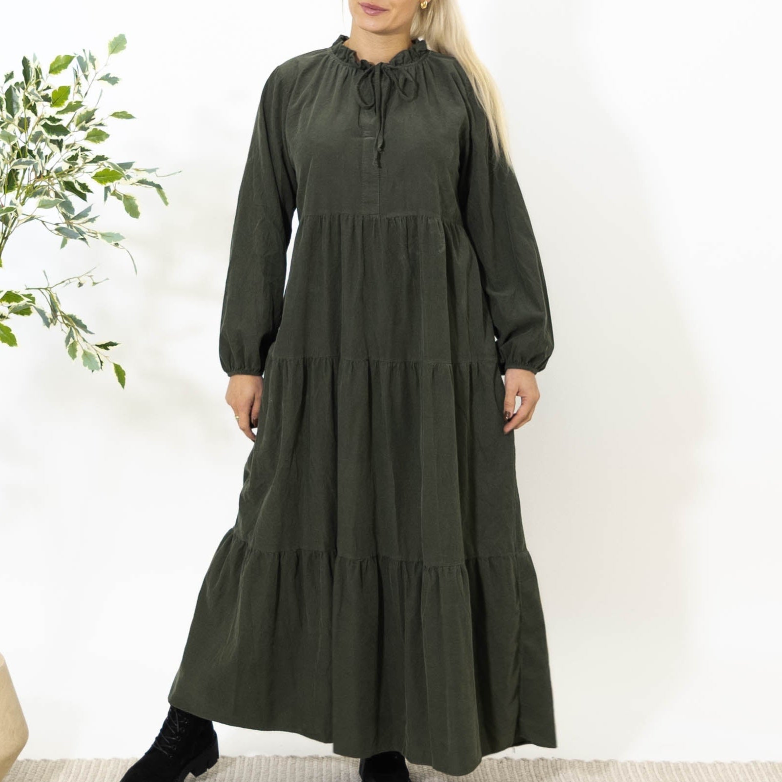 Alva babyfløjlskjole, Khaki