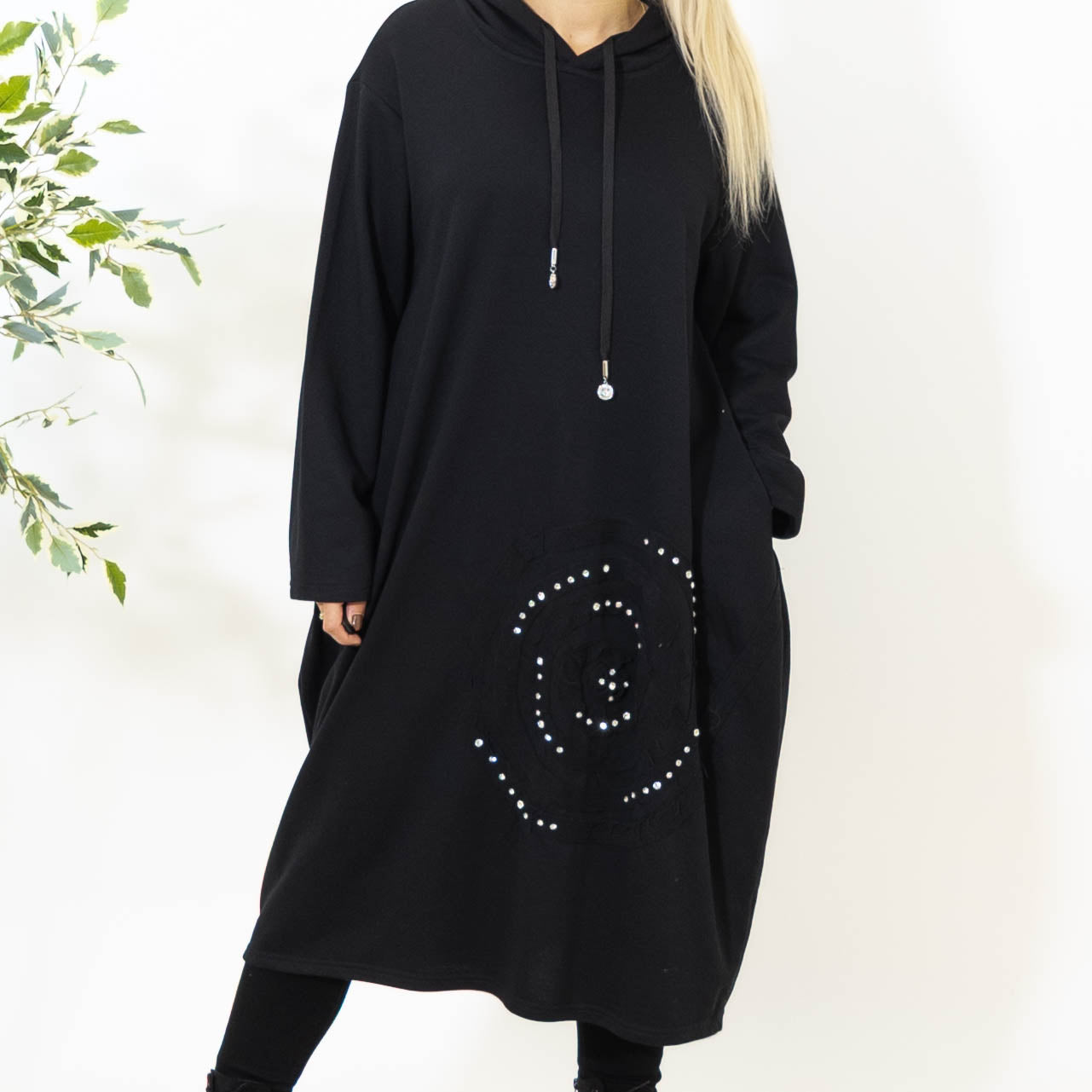Gloria sweatshirtkjole m. hoodie, Sort