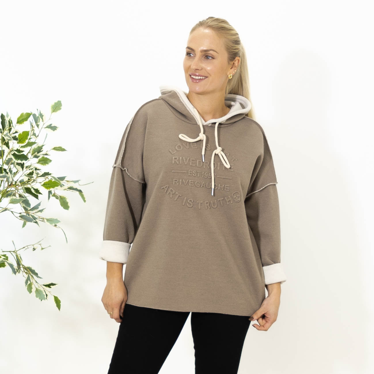 Hilda sweatshirt m. hoodie, Taupe