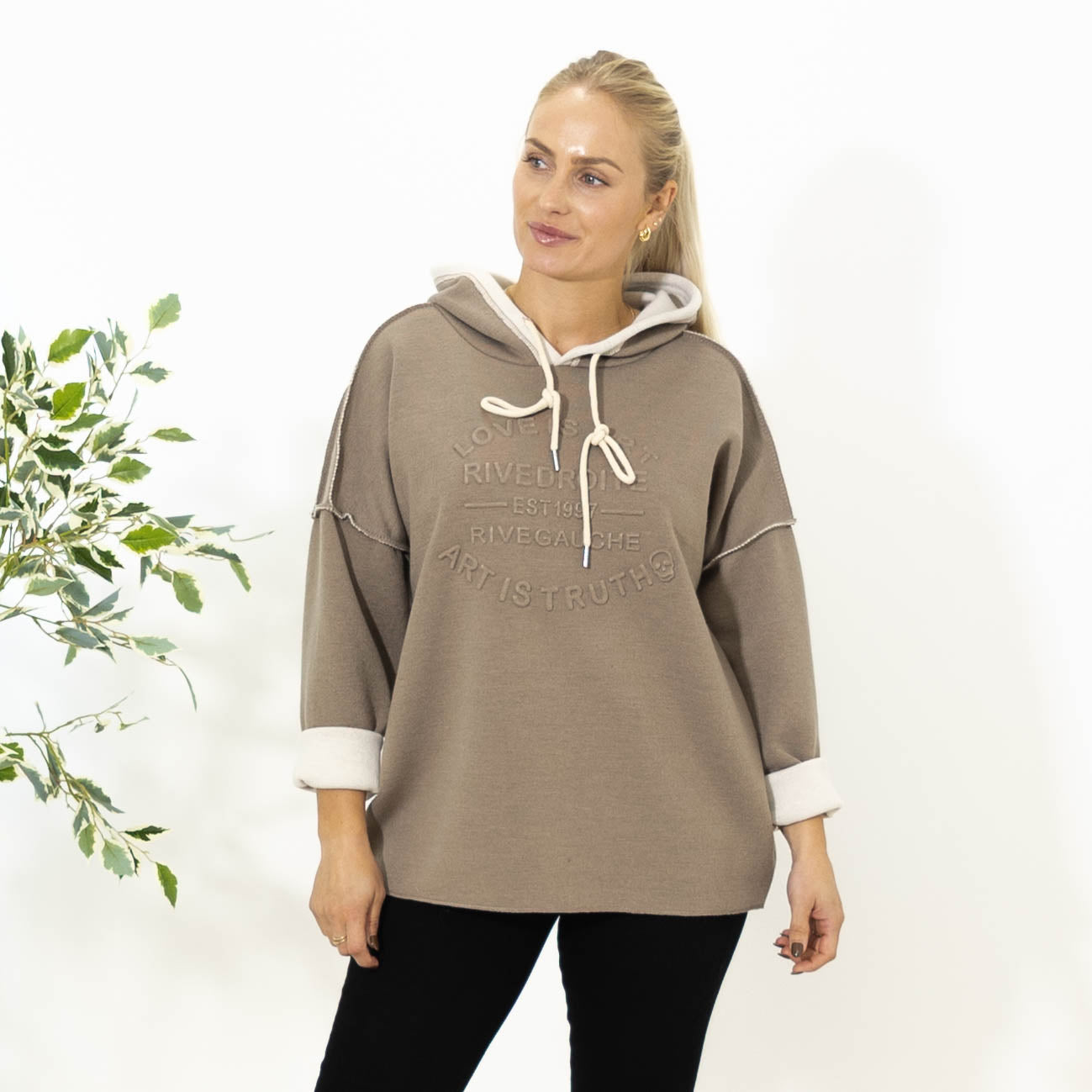 Hilda sweatshirt m. hoodie, Taupe