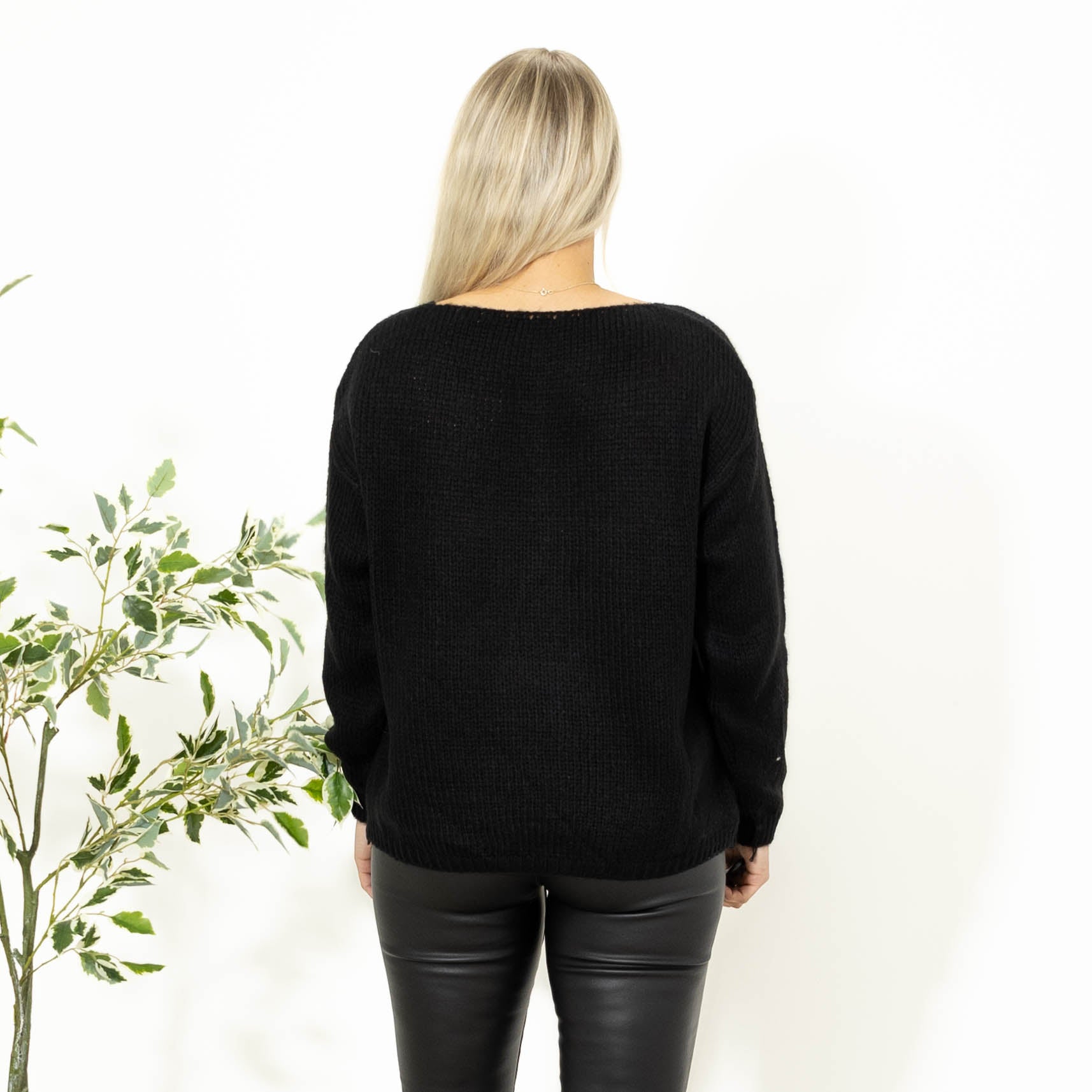 Majka v-hals strik, Sort