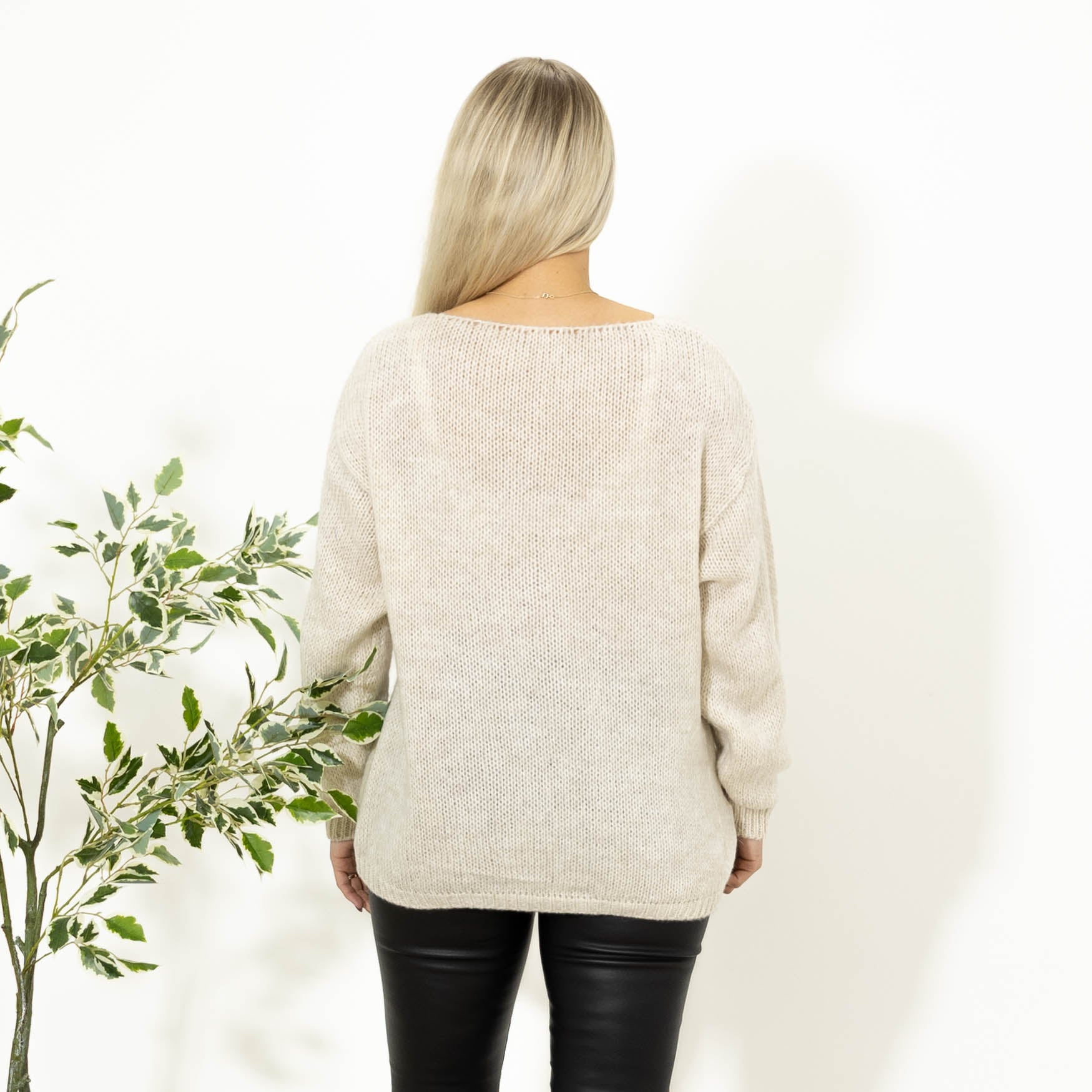 Majka v-hals strik, Beige