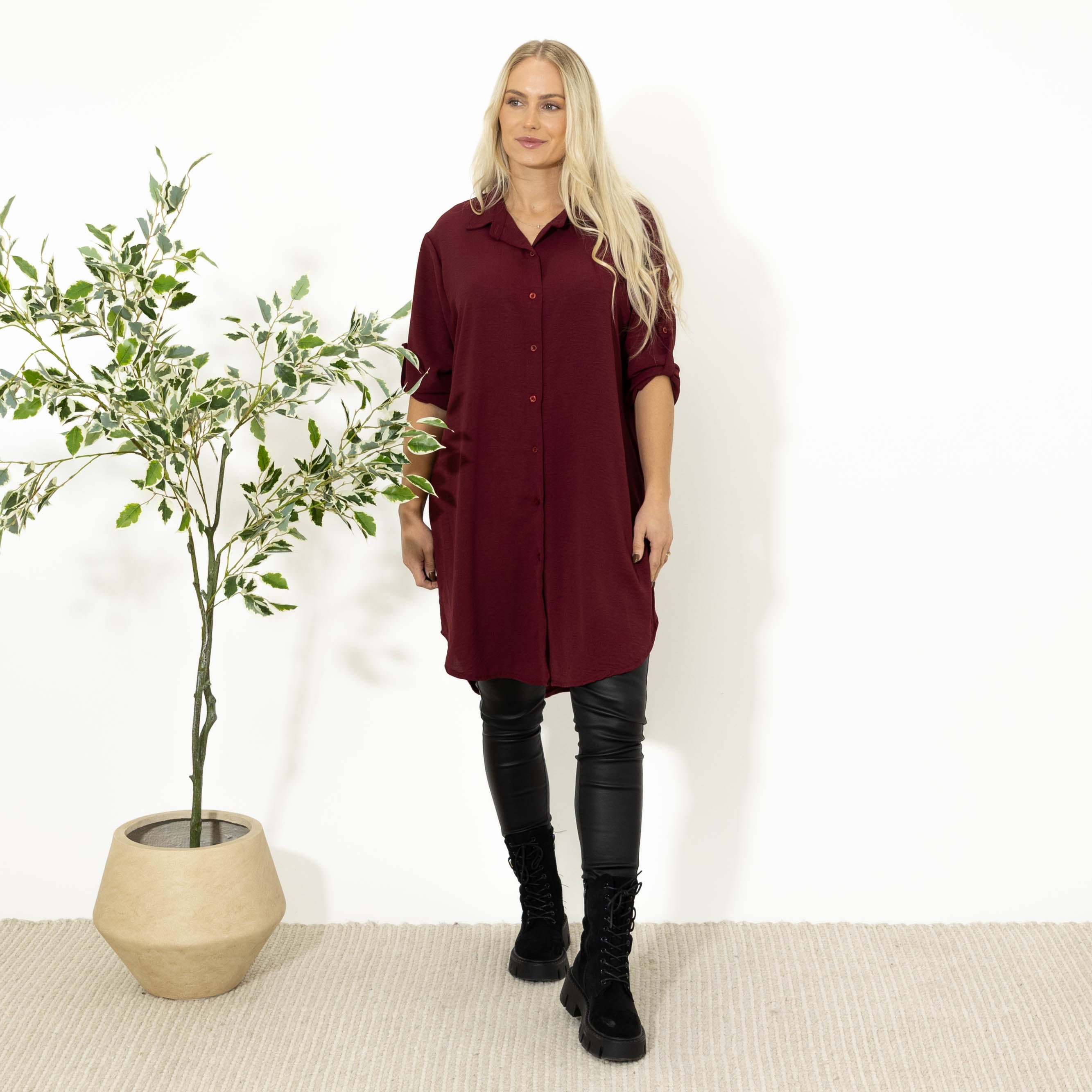 Betty bubblechiffon skjorte, Bordeaux
