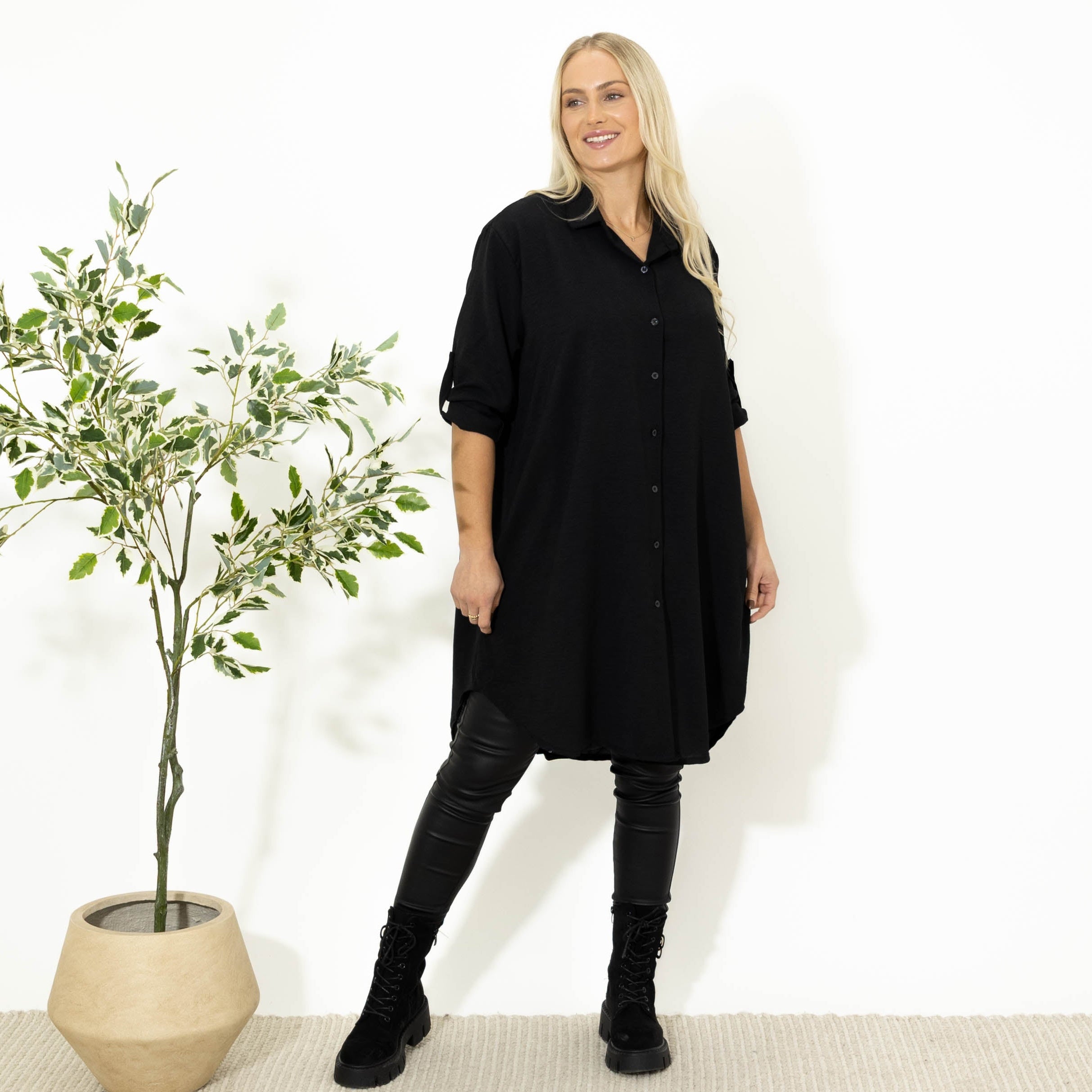 Betty bubblechiffon skjorte, Sort