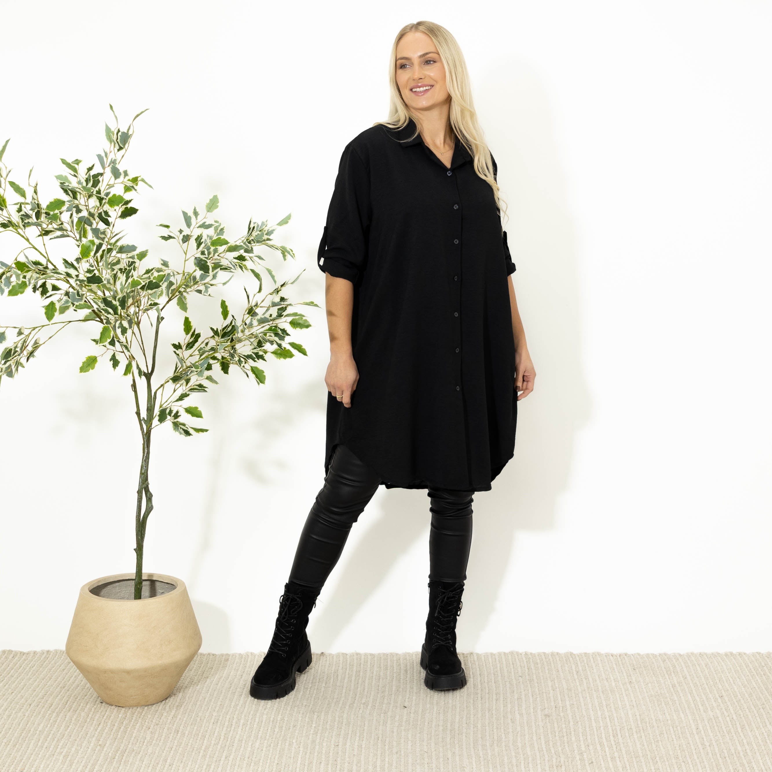 Betty bubblechiffon skjorte, Sort
