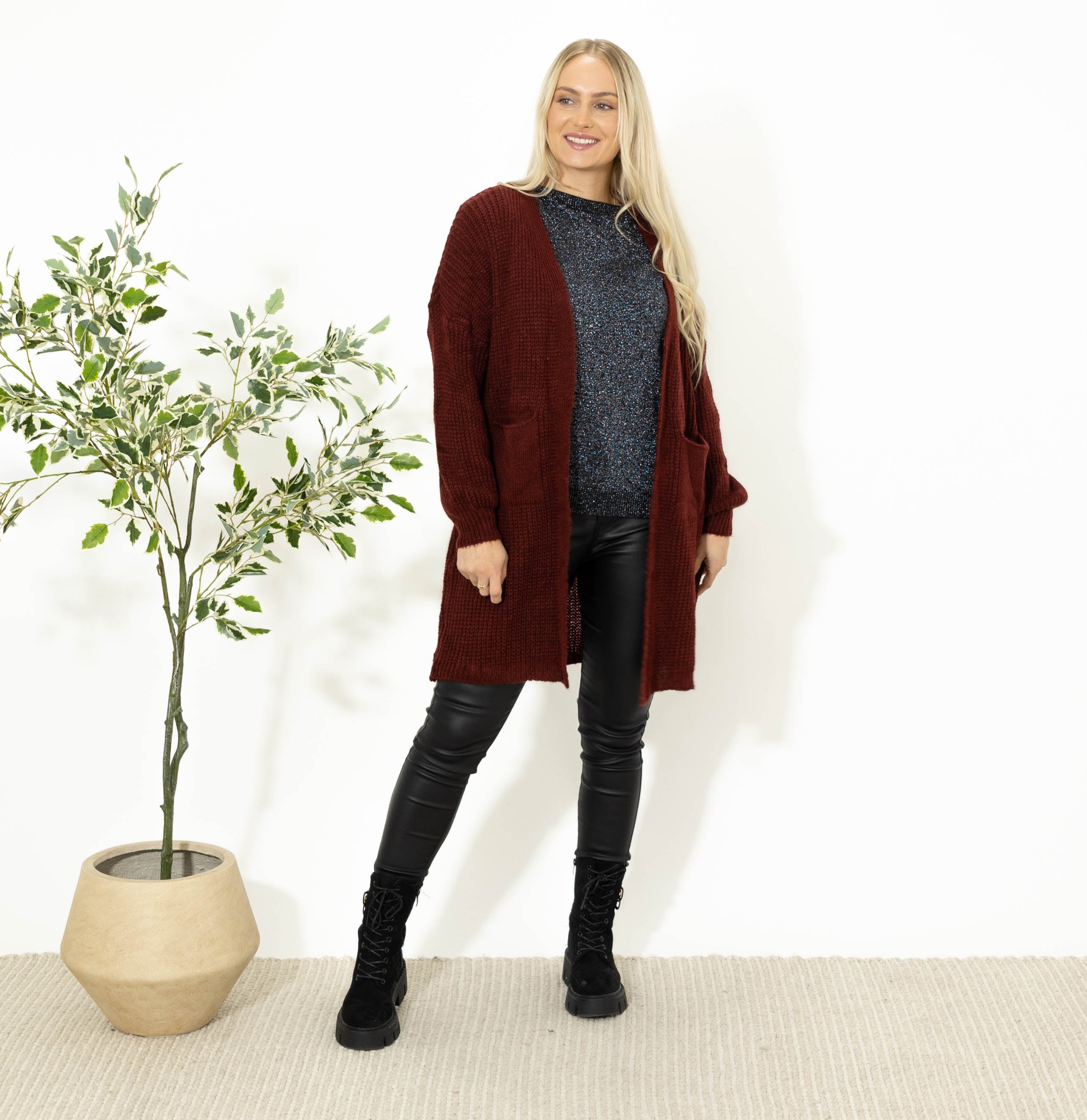 Katja strikcardigan, Bordeaux