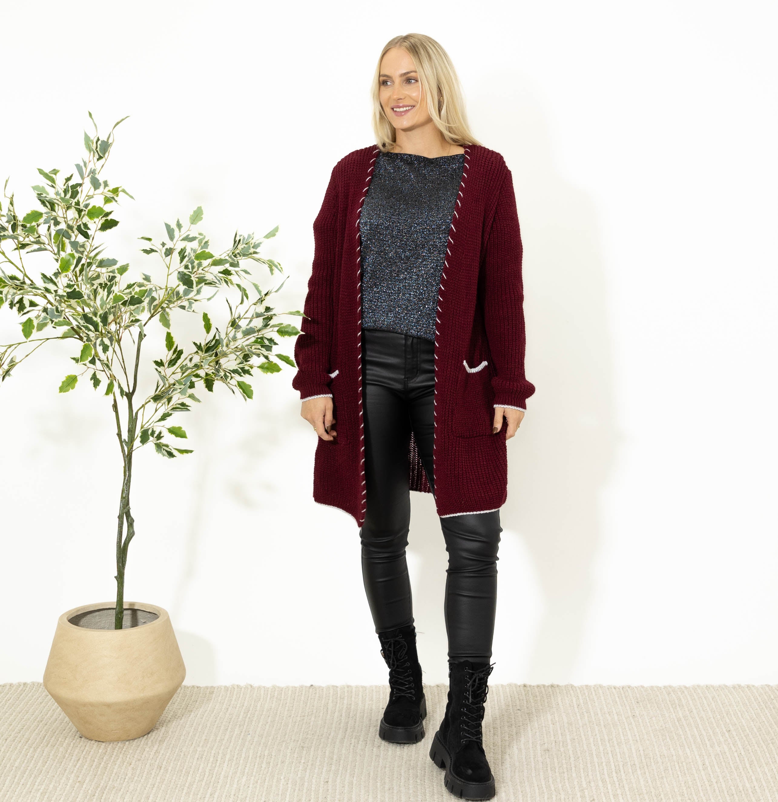 Maren strikcardigan, Bordeaux