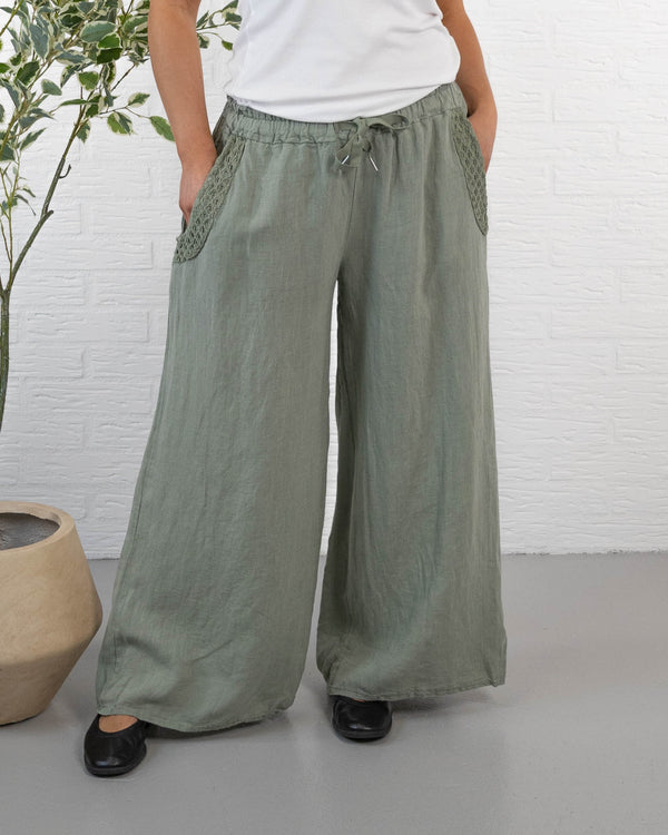 Boanita ægte hør bukser, Khaki