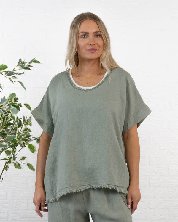Nille ægte hør t-shirt, Khaki