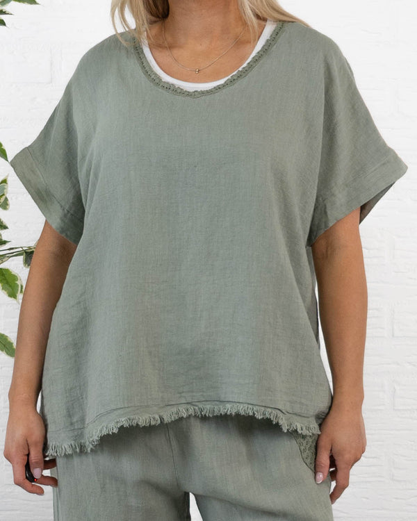 Nille ægte hør t-shirt, Khaki