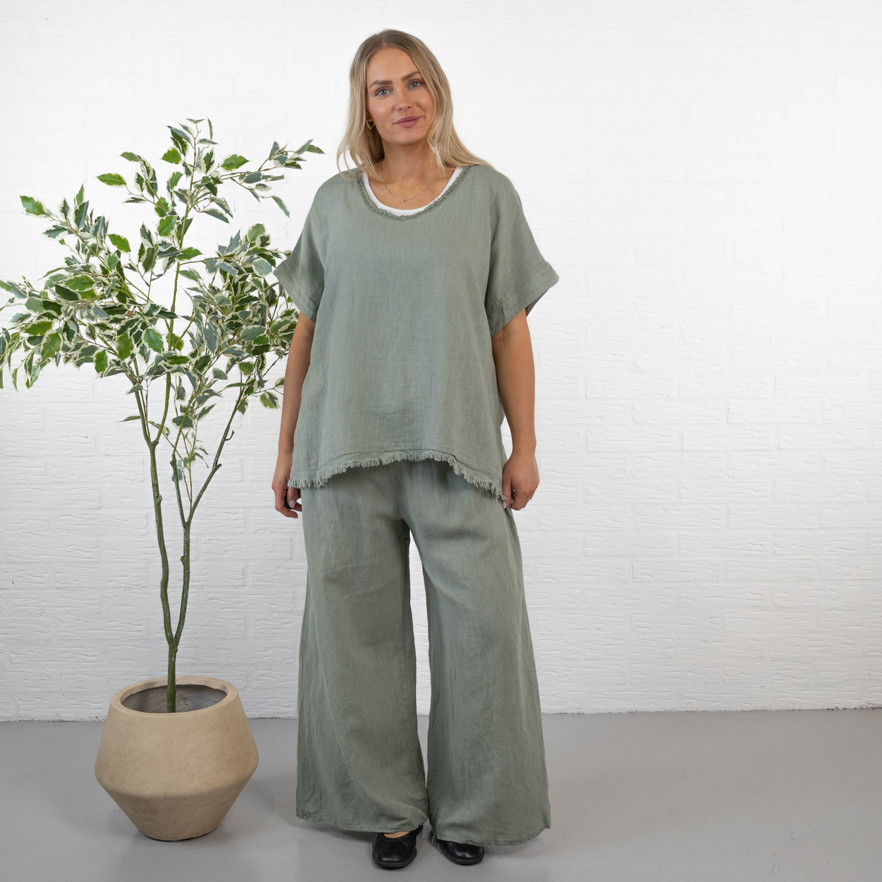 Nille ægte hør t-shirt, Khaki